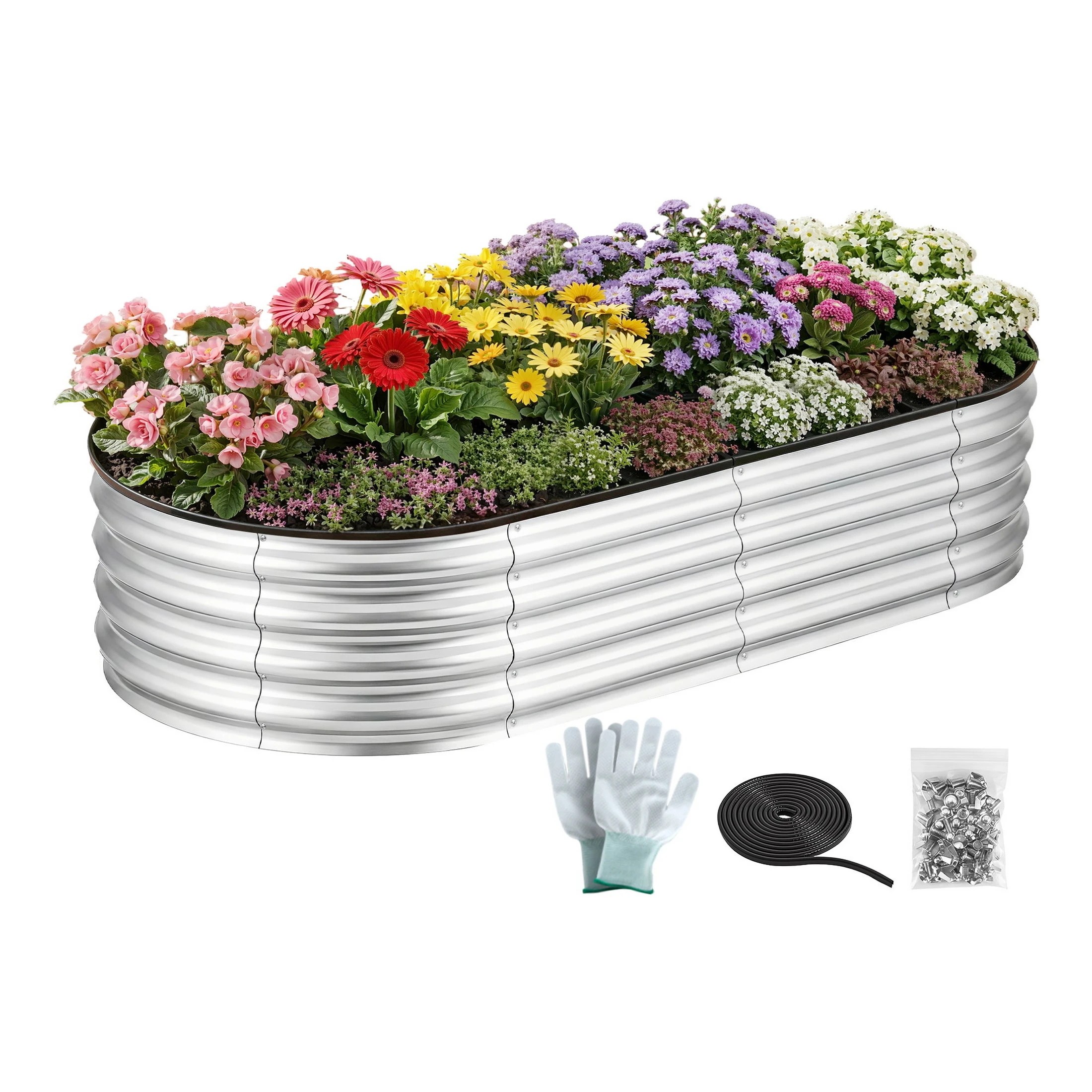 1 Green Fingers Raised Garden Bed Galvanised Oval Metal Planter Box Large Outdoor - Silver, 1 of 5