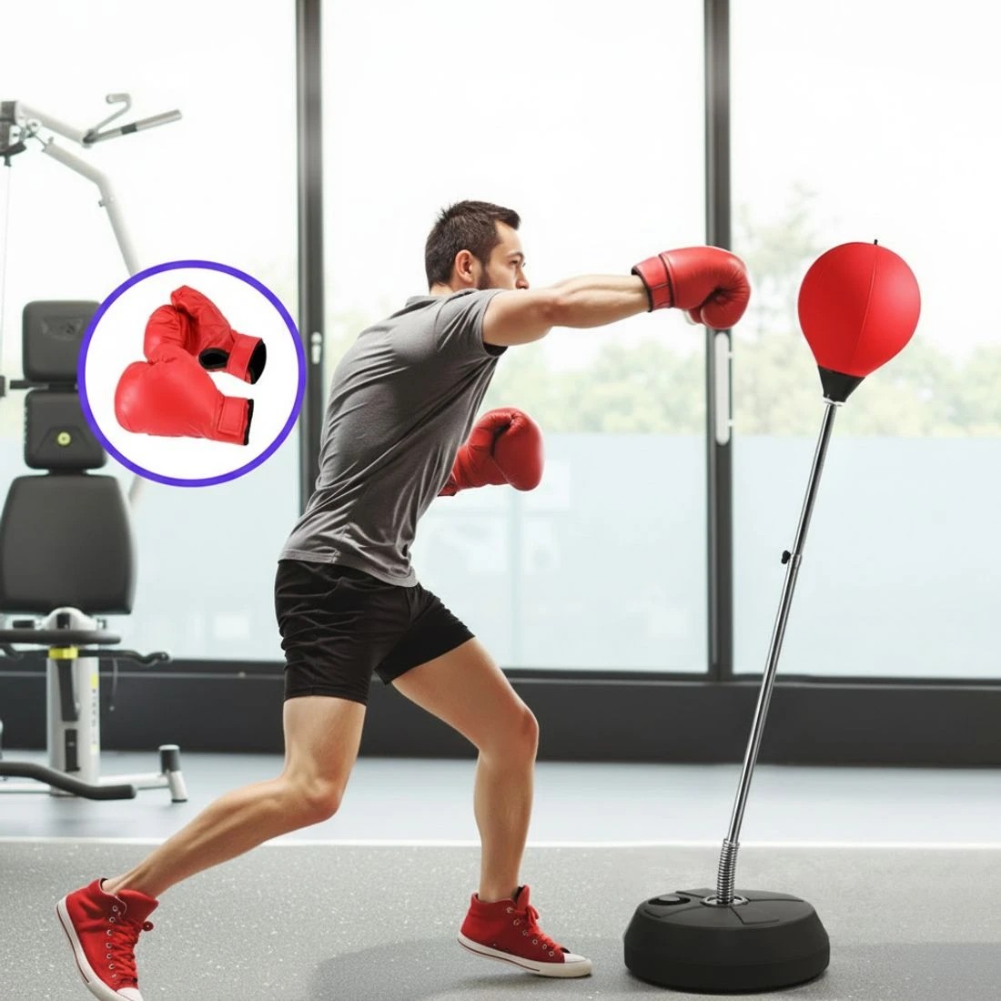 4 Everfit Adult Punching Bag Stand 150cm Adju Freestanding with Gloves and Pump - Red, 4 of 6