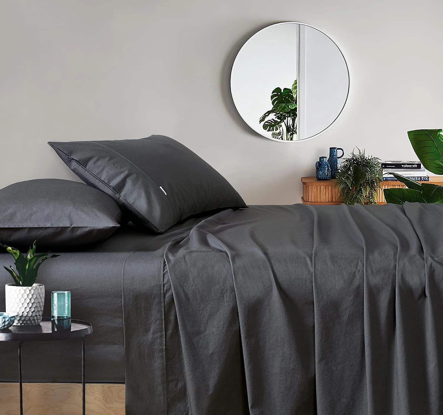 1 Gioia Casa Vintage Washed Cotton Sheet Set Soft Breathable - Double Bed - Charcoal, 1 of 4