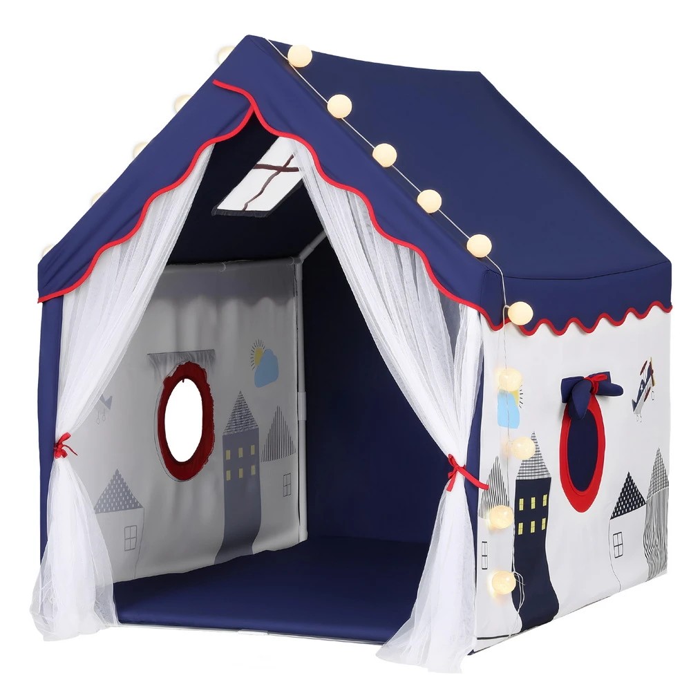 1 Keezi Kids Play Tent Playhouse Castle with Floor Mat String Ball Light 134X103CM - Multi, 1 of 6
