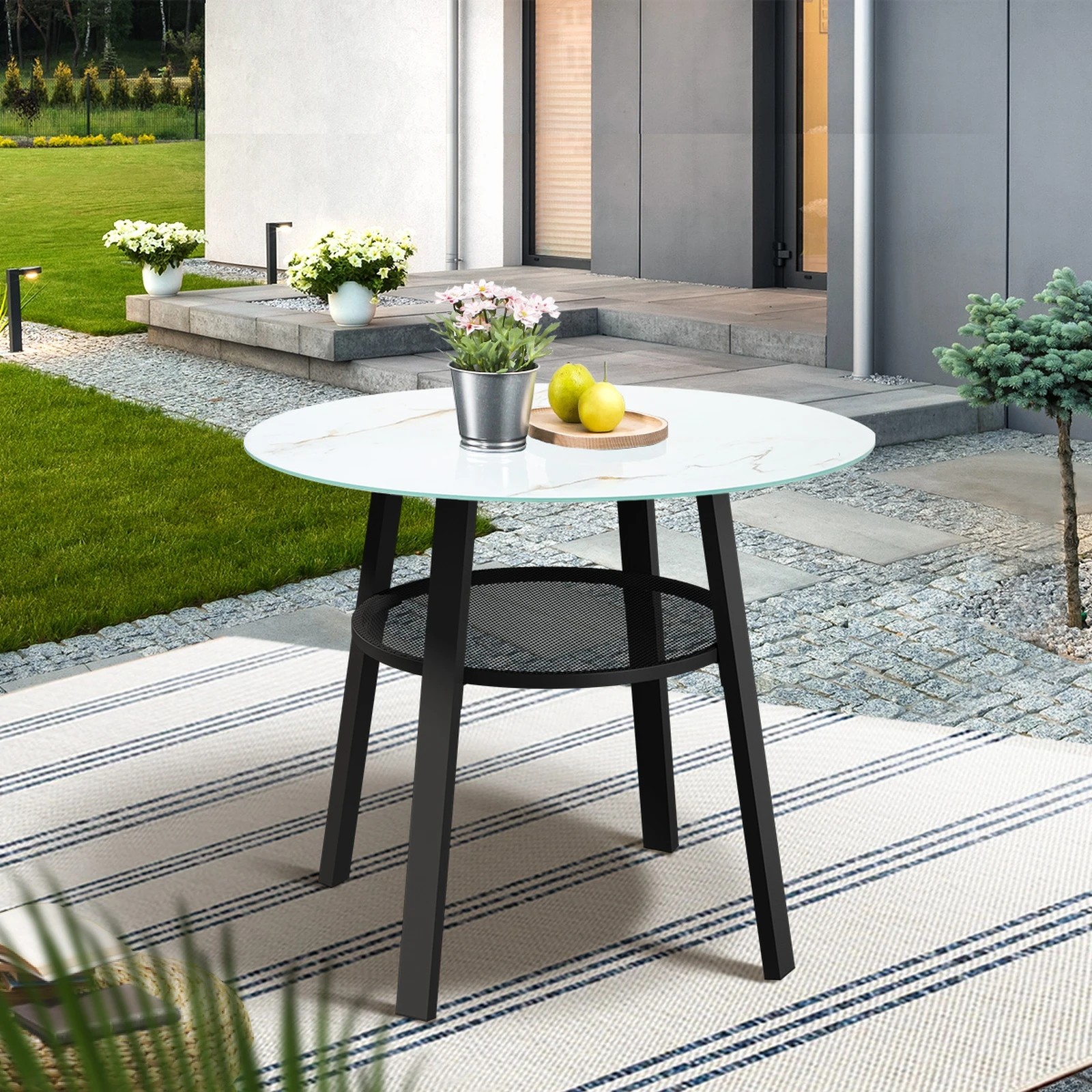 9 Livsip Outdoor Dining Table W/ Storage Shelf Patio Furniture 90cm
 - Black, 9 of 10