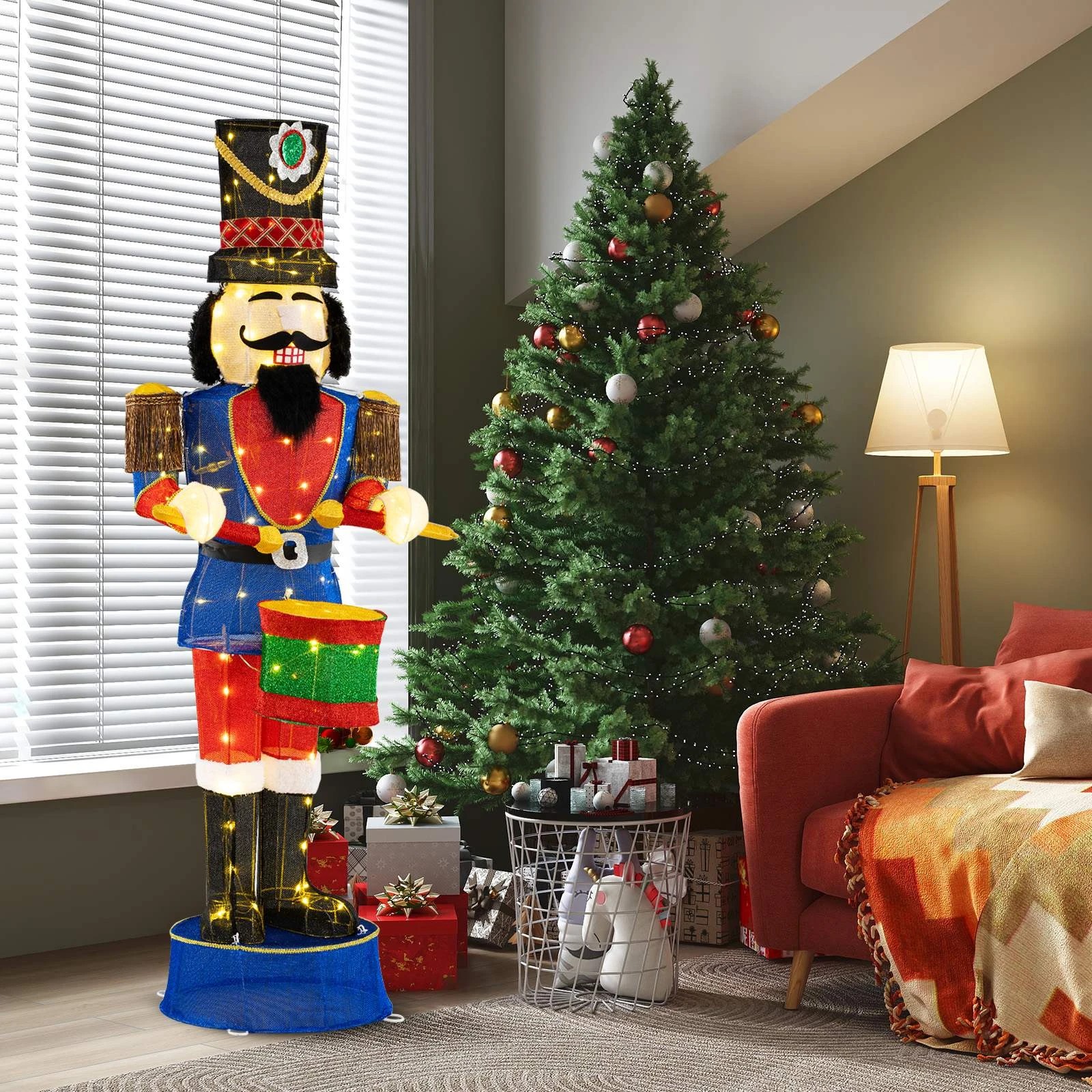 2 Costway 1.85M 3D Nutcracker Pre-Lit Christmas Soldier Lighted Standing Xmas Figure Decoration w/Drum, 2 of 2