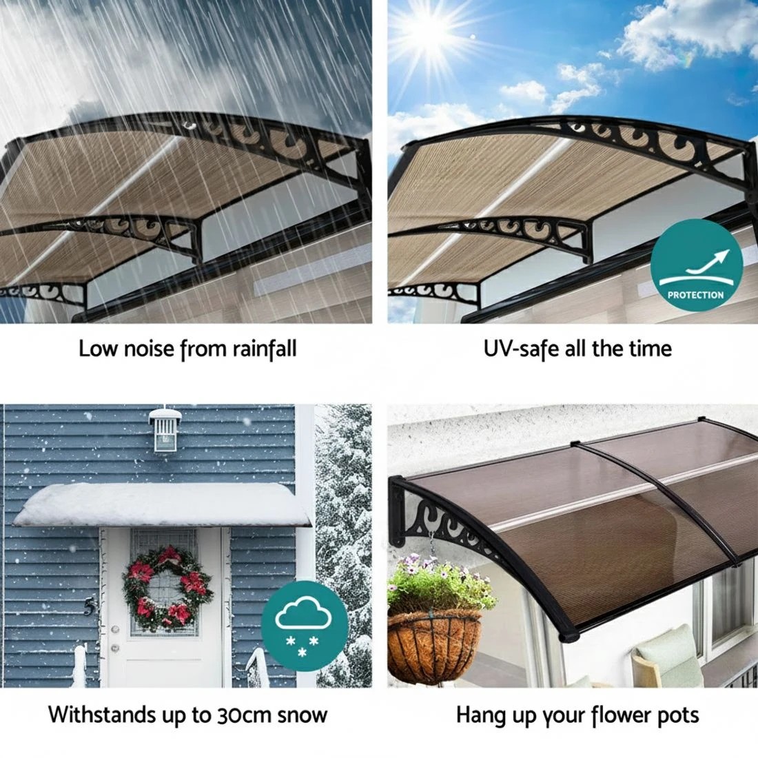 7 Instahut Window Door Awning 0.8mx2m - Brown, 7 of 9