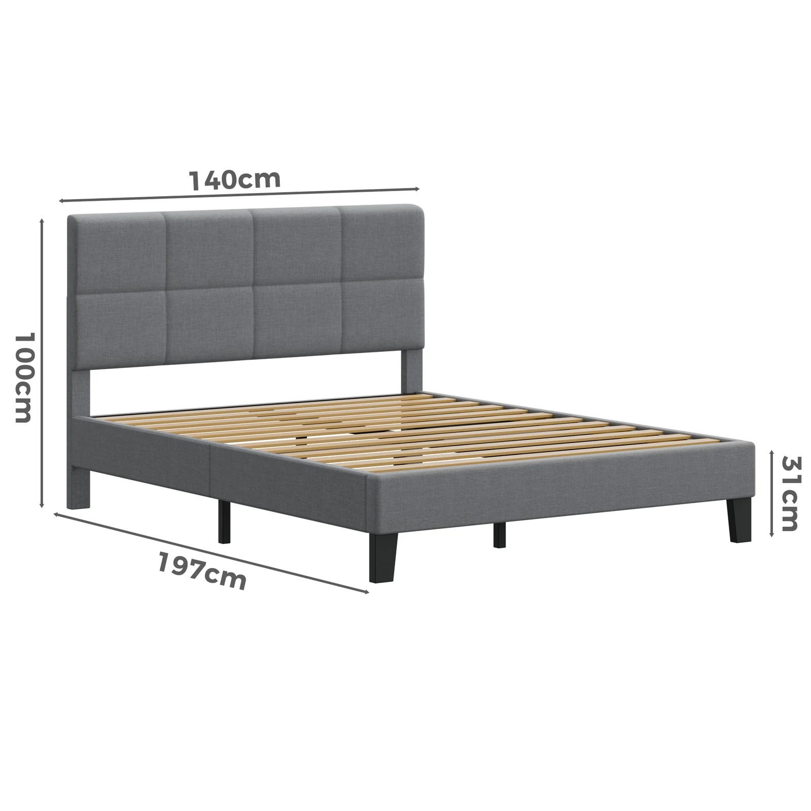 9 Alfordson Bed Frame Double Size Wooden Slats Platform Fabric Paula - Grey, 9 of 9