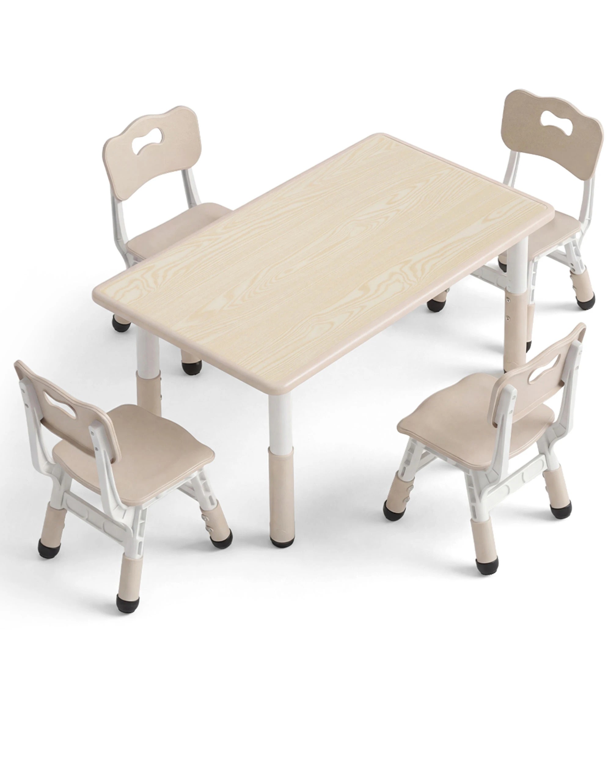 1 PlayPals Kids Table and 4 Chairs Set Height Adjustable Graffiti 120x60cm Beige, 1 of 6