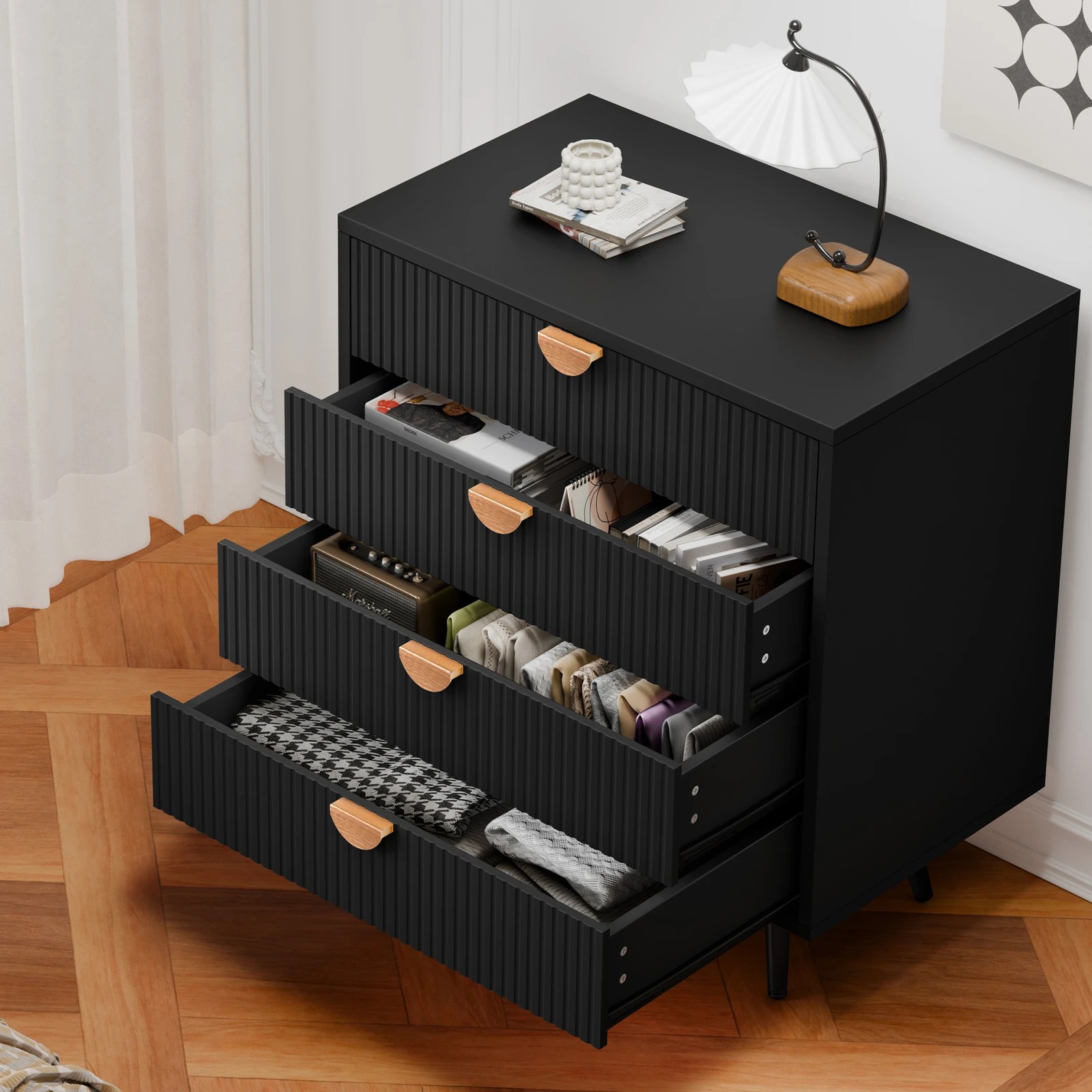 3 Alfordson 4 Chest of Drawers Modern Storage Cabinet Dresser Tallboy - Black, 3 of 10