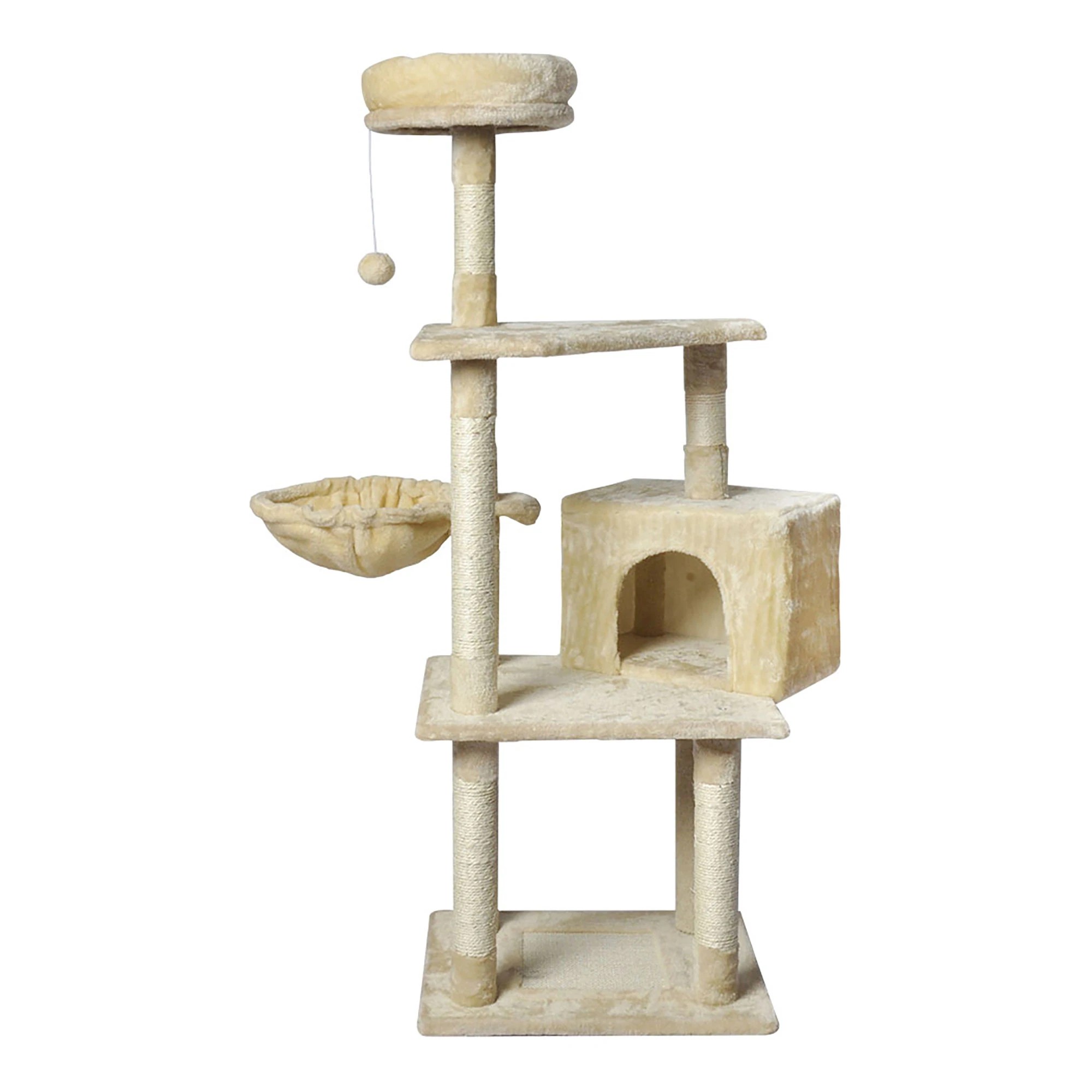 1 Pawz Cat Tree Toy Scratching Post Scratcher Tower Condo Wooden House Cream 130cm, 1 of 6