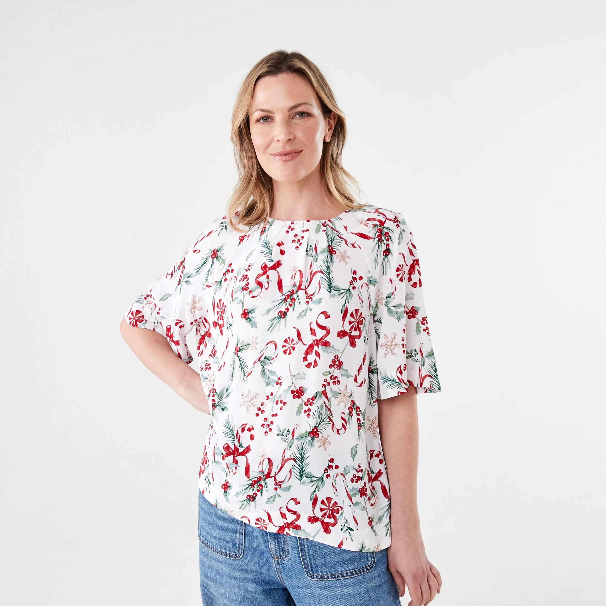 1 Short Sleeve Christmas Tuck Top Candy Cane, 1 of 6