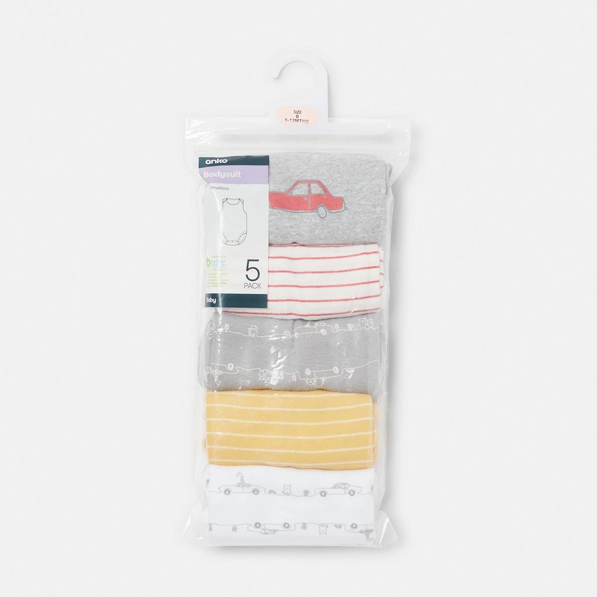 3 5 Pack Sleeveless Bodysuits Car B, 3 of 3