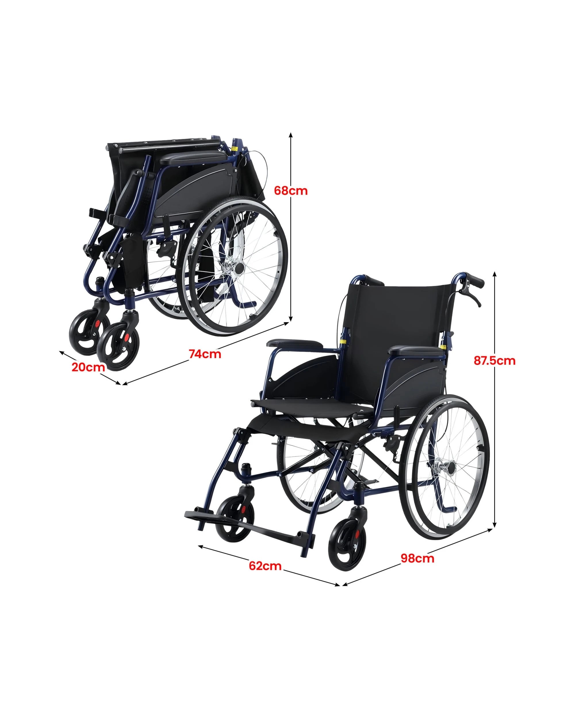 6 Orthonica Wheelchair 20in Wheel Chair Steel Frame Mobility Aid Self Propelled Foldable - Black, 6 of 7