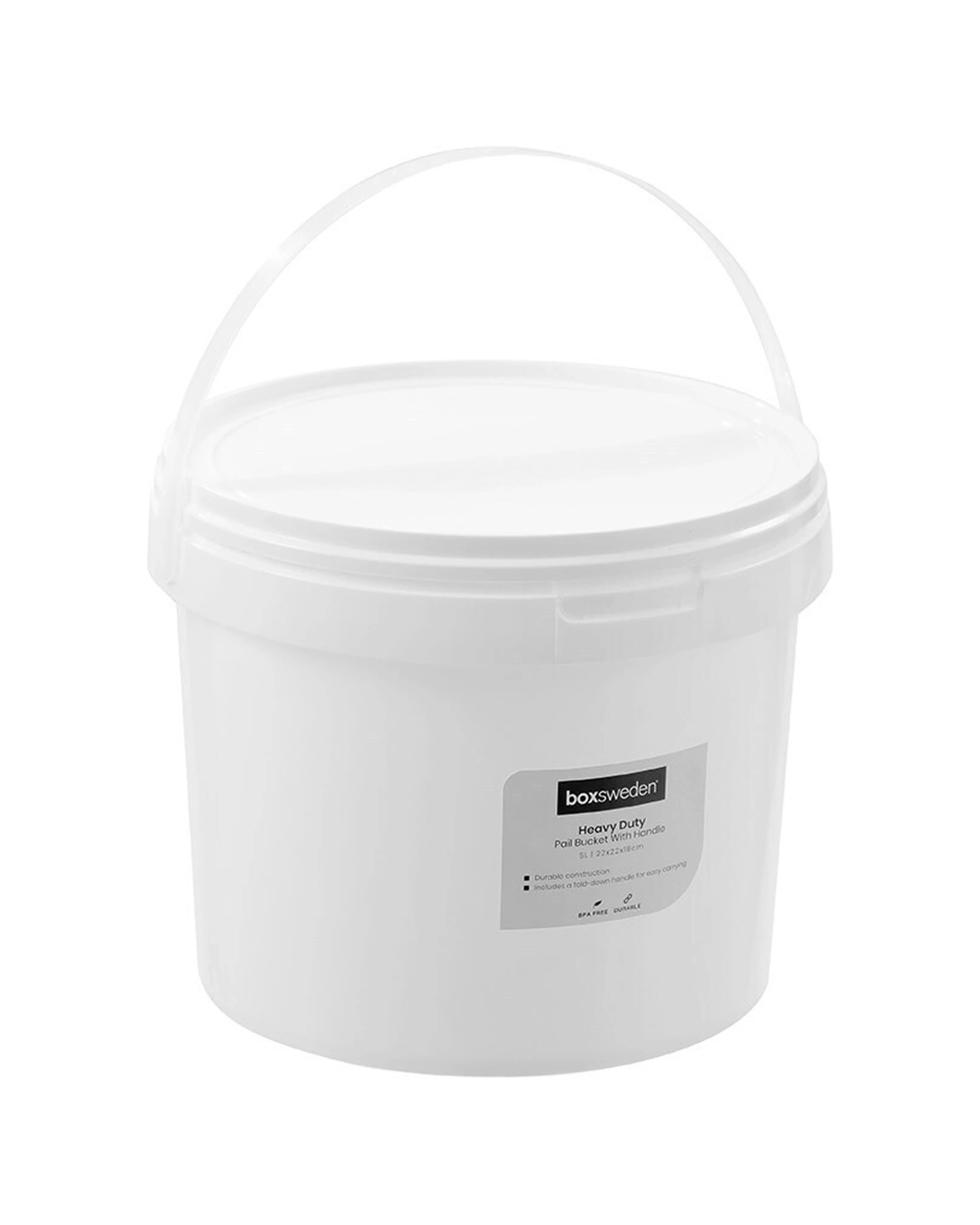 2 Boxsweden 3PK Boxsweden 5L Heavy Duty Handled Pail Bucket BPA Safe Durable Material - White, 2 of 5