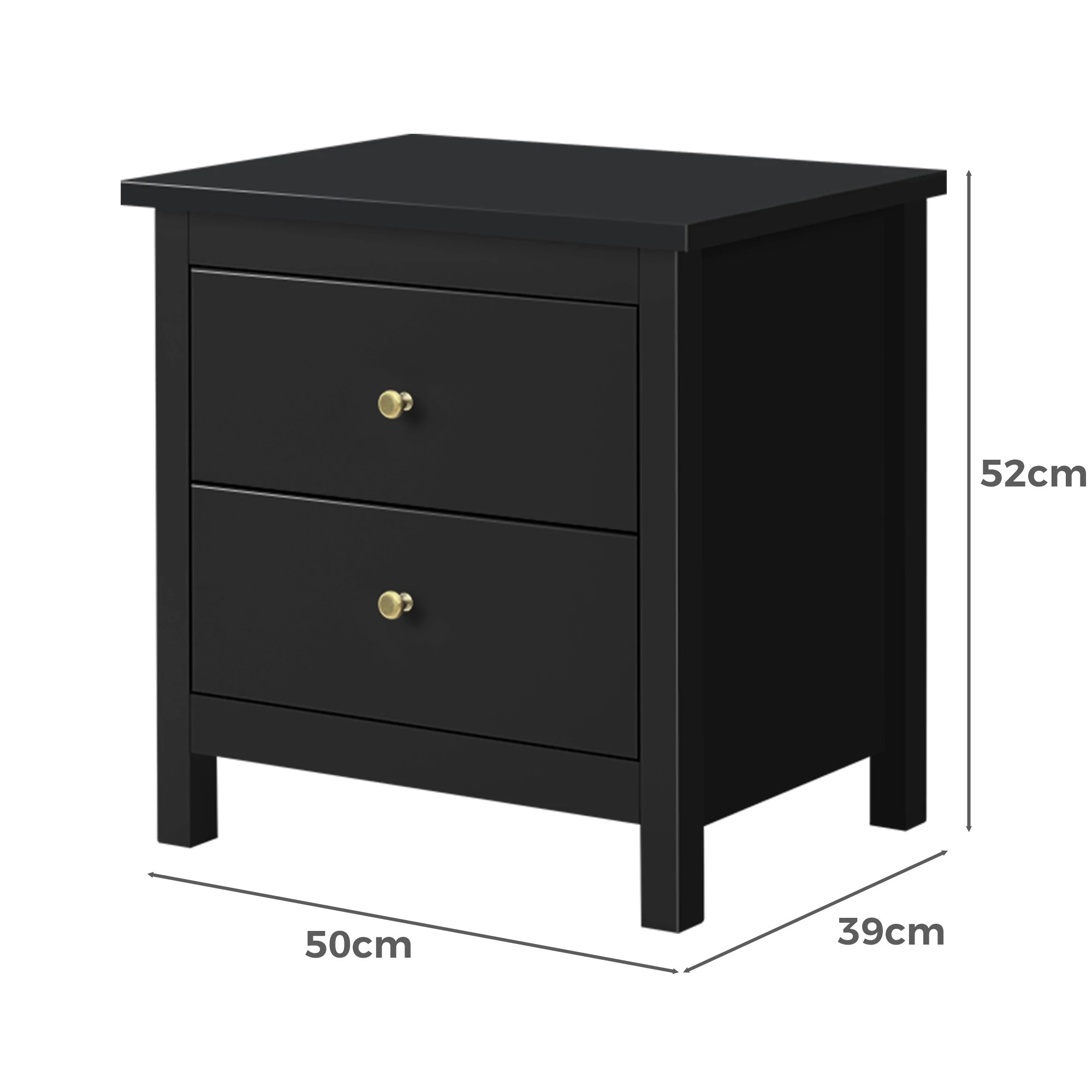 3 Alfordson Bedside Table Hamptons Nightstand Storage Side End 2 Drawers - Black, 3 of 10