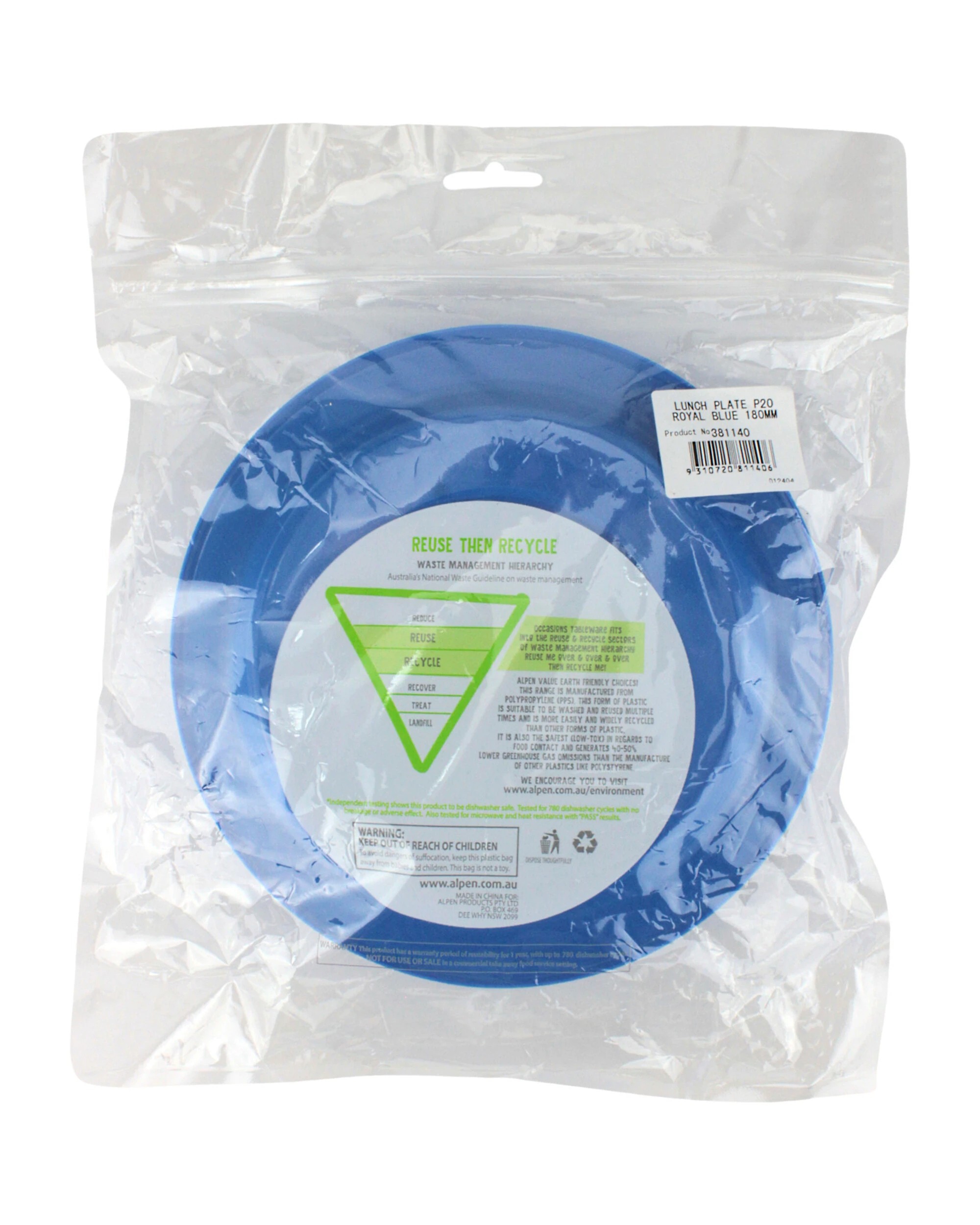 3 Alpen 18cm Reusable Plates Pack of 20 - Fashion Royal Blue - Royal Blue, 3 of 3