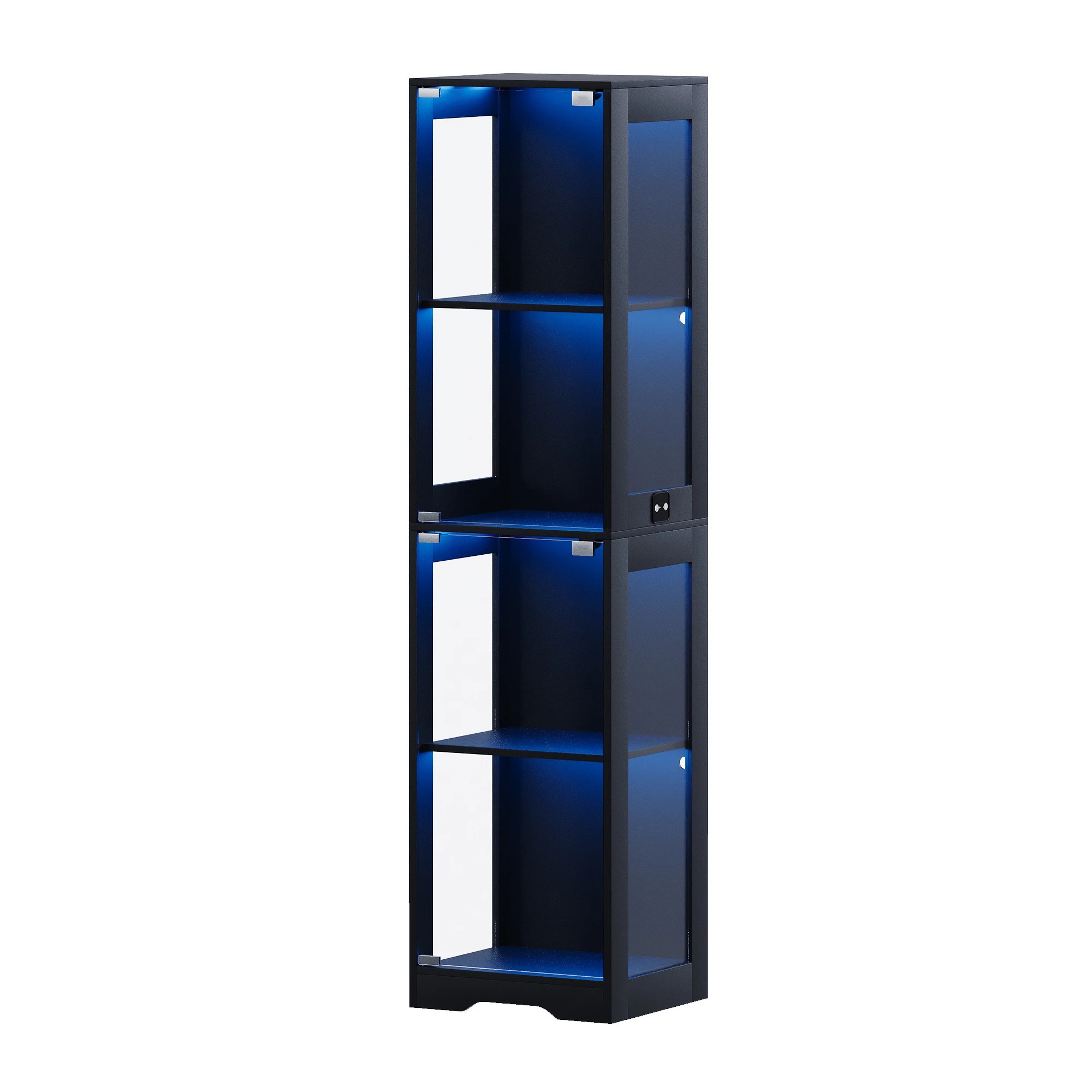 6 Advwin 4 Tier LED Glass Display Cabinet 160cm High Tall Storage Bookshelf - Black, 6 of 9