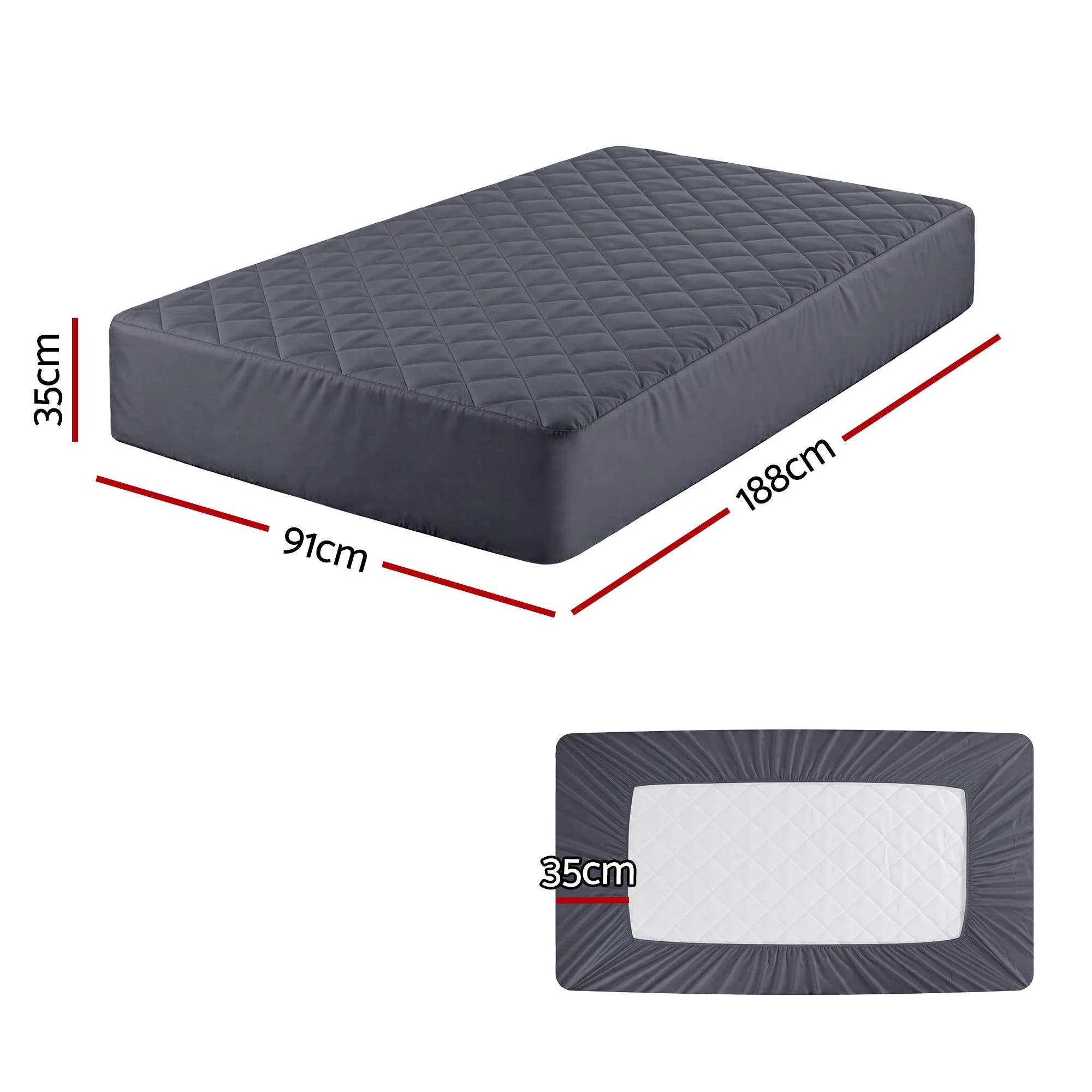 2 Giselle Water-Resistant Mattress Protector Microfiber 35cm 360° Fit - Single Bed - Grey, 2 of 3