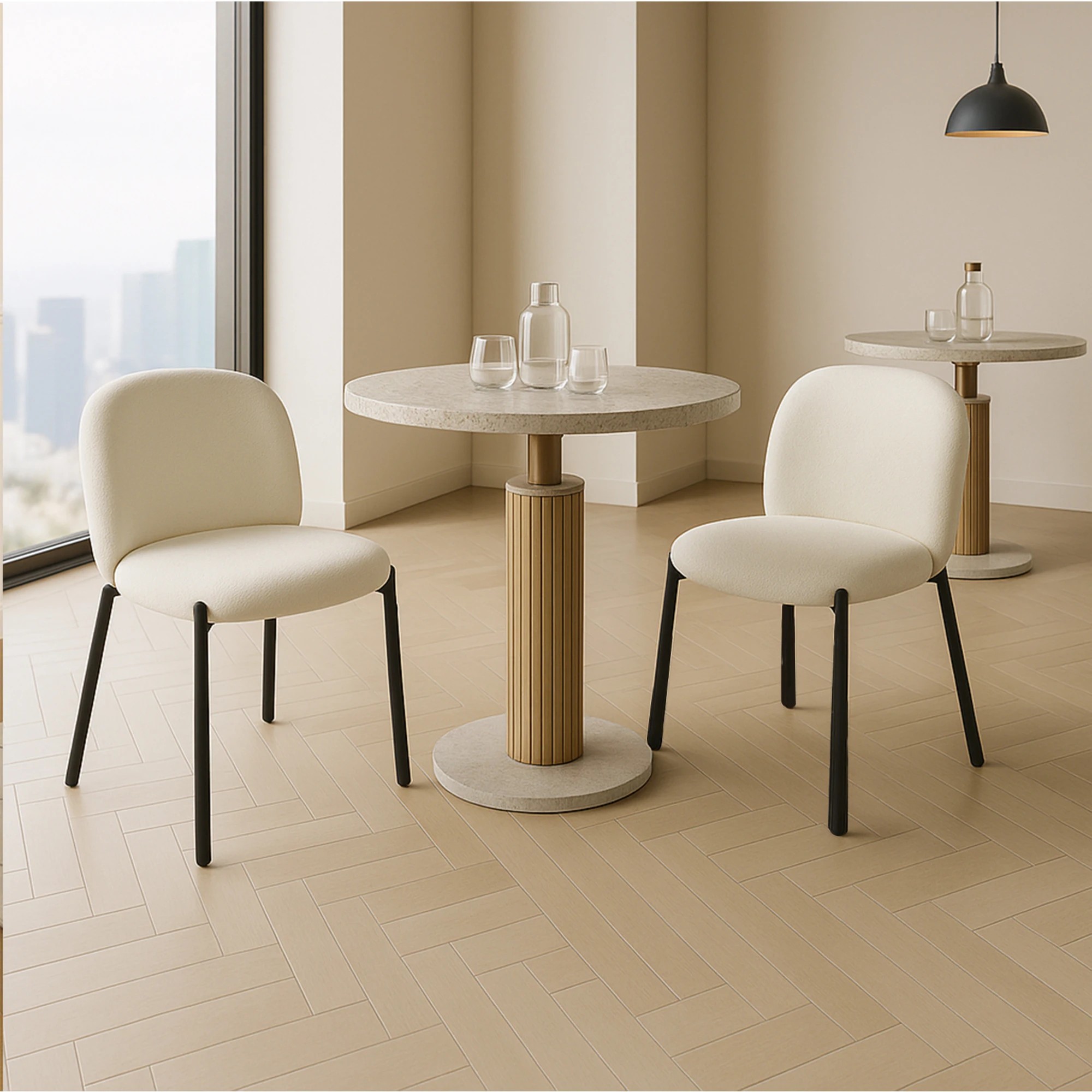 7 Levede 2x Sherpa Dining Chairs Thick Cushioned Upholstered Seat Metal Legs - White, 7 of 9