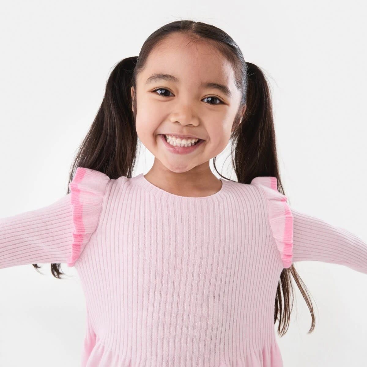 3 Long Sleeve Viscose Knit Dress Pink Marle, 3 of 9