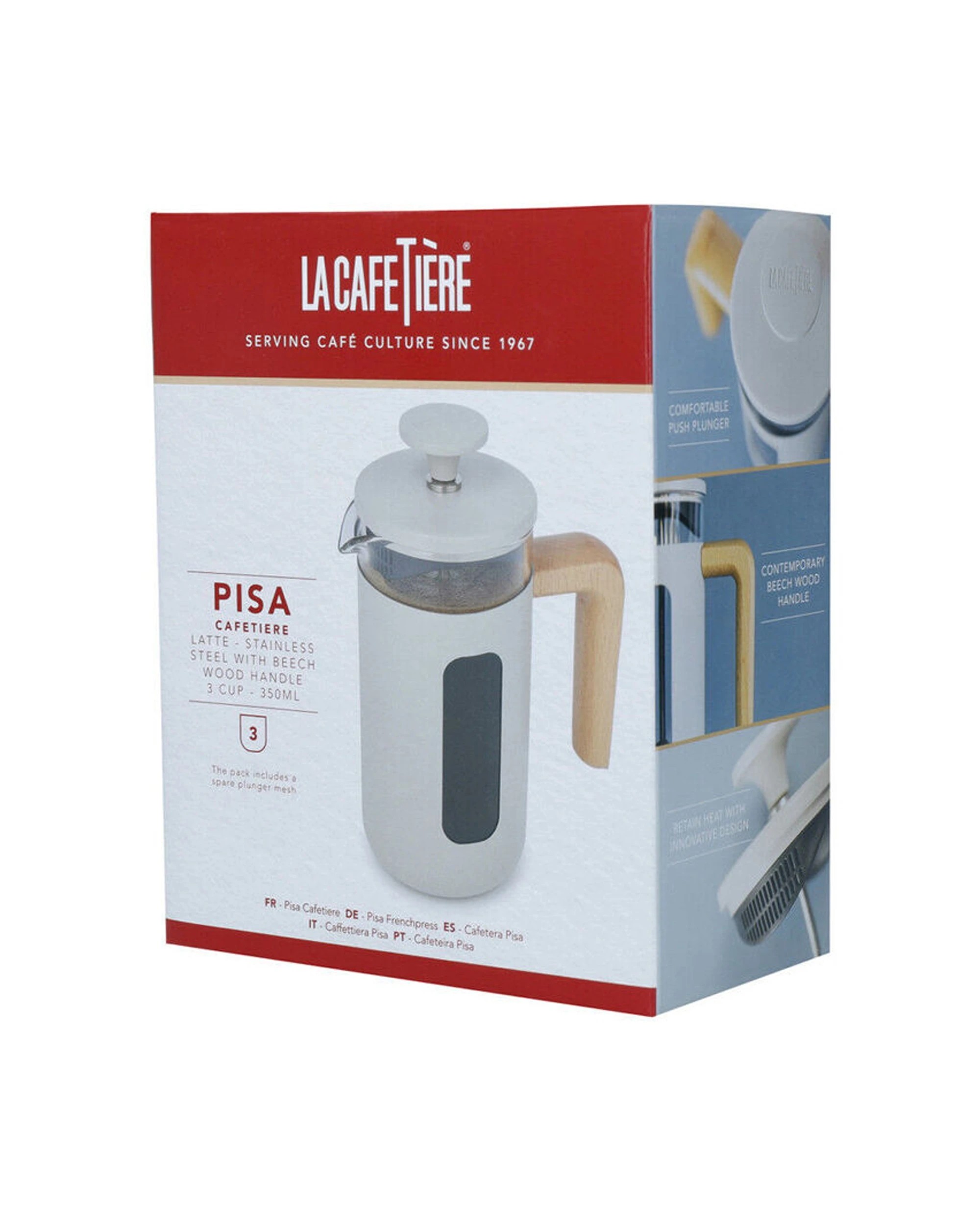 3 La Cafetiere Pisa 3-Cup 350ml Stainless Steel Glass French Press - Beige, 3 of 3
