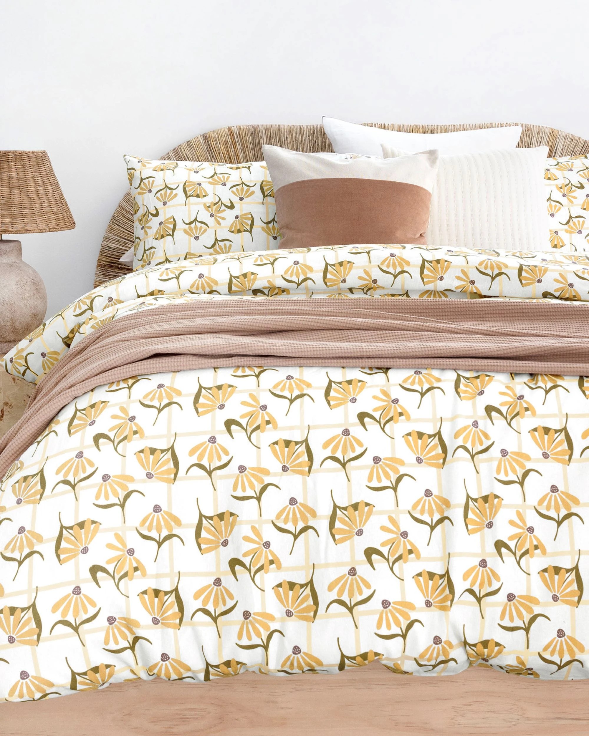 1 Bambury Arlo Brushed Cotton 160GSM Flannelette Quilt Cover Set - King Bed - Yellow, 1 of 3