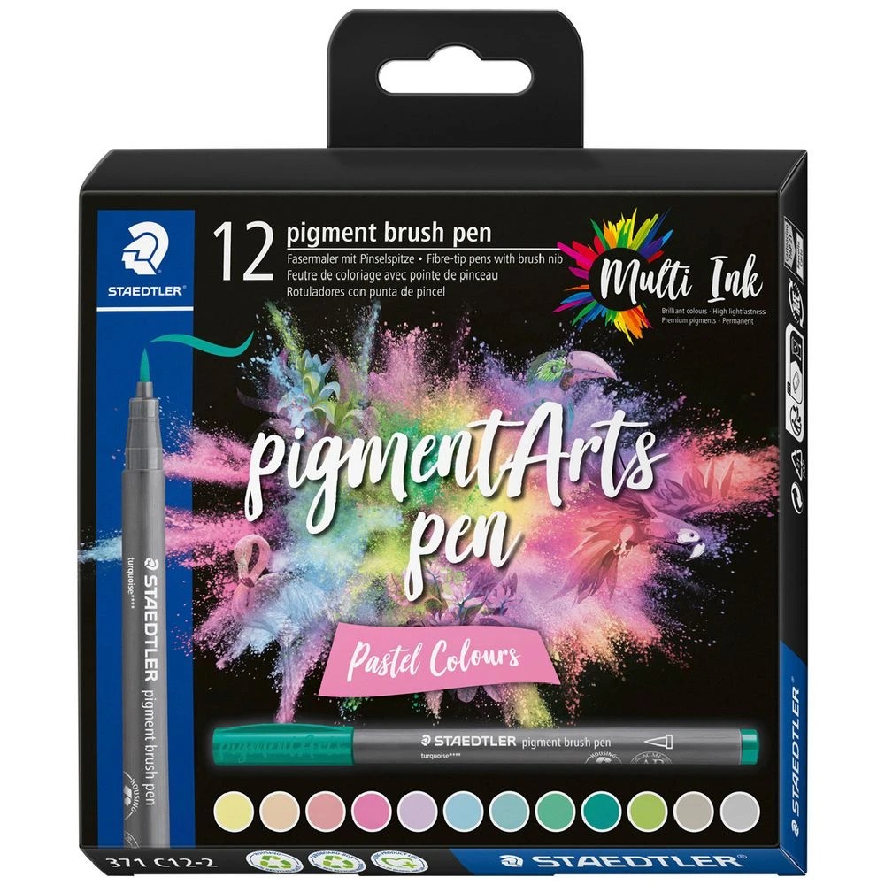 1 Staedtler Pigment Arts Brush Pens Pastel Colours 12 Pack, 1 of 2