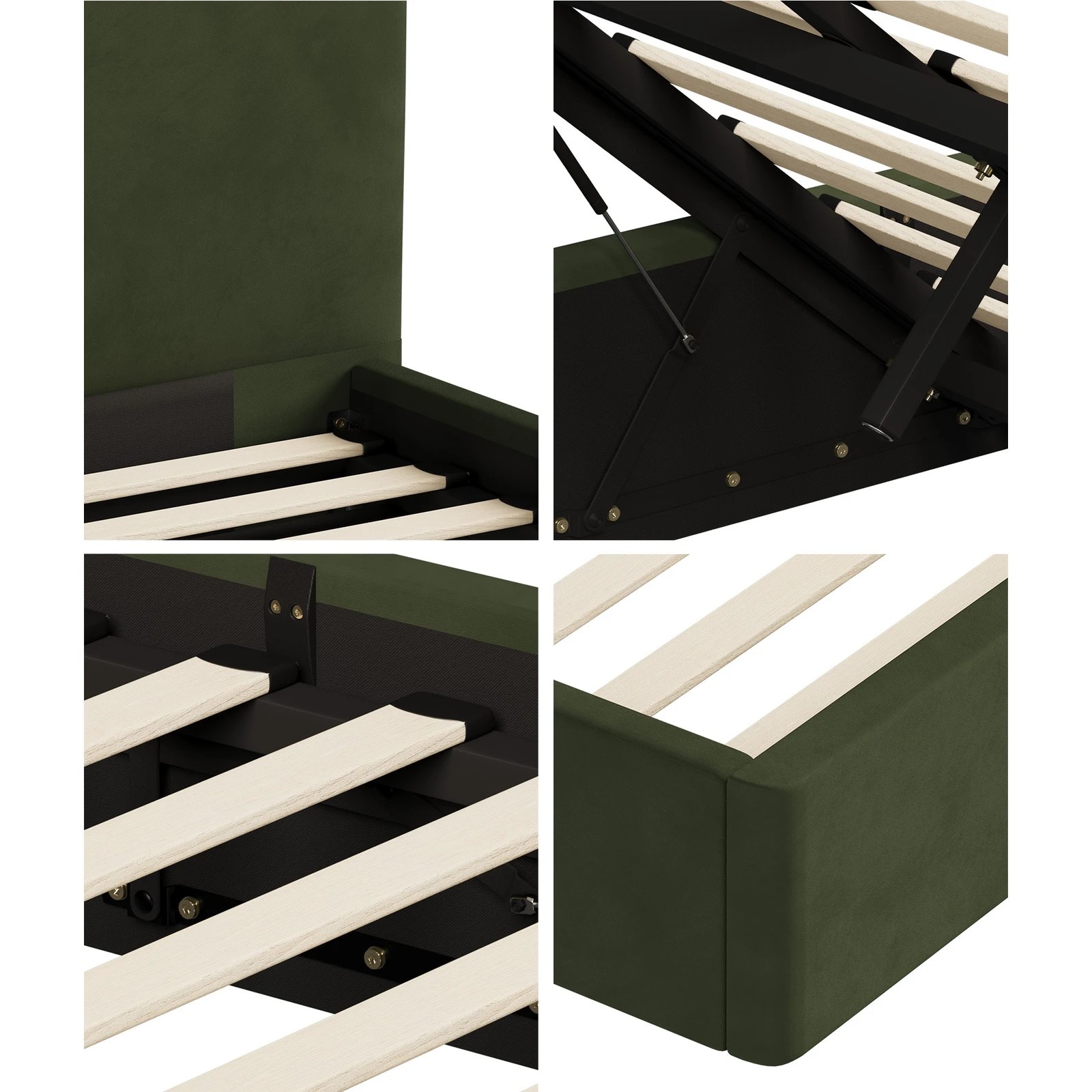 6 Oikiture Double Bed Frame with Gas Lift Storage Mattress Base Velvet - Green, 6 of 8
