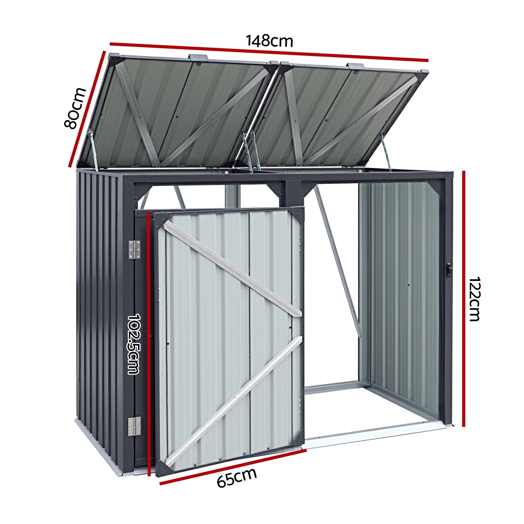 3 Giantz Bin Shed Double Wheelie Waste Bins Storage Steel Garden Enclosure - Black, 3 of 8