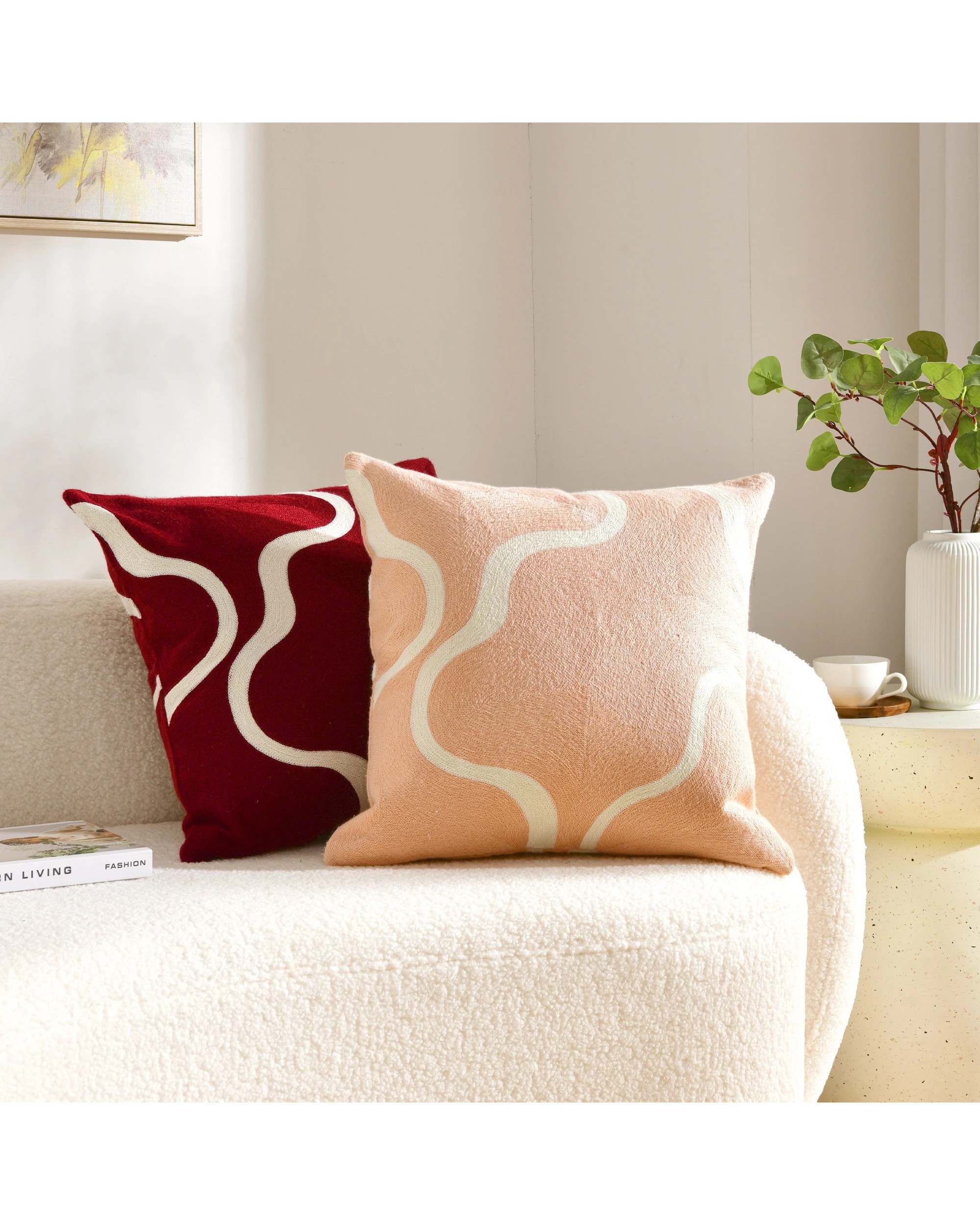 4 Cadence & Co. Louise Crewel Embroidered Cushion 45x45cm - Wine, 4 of 5