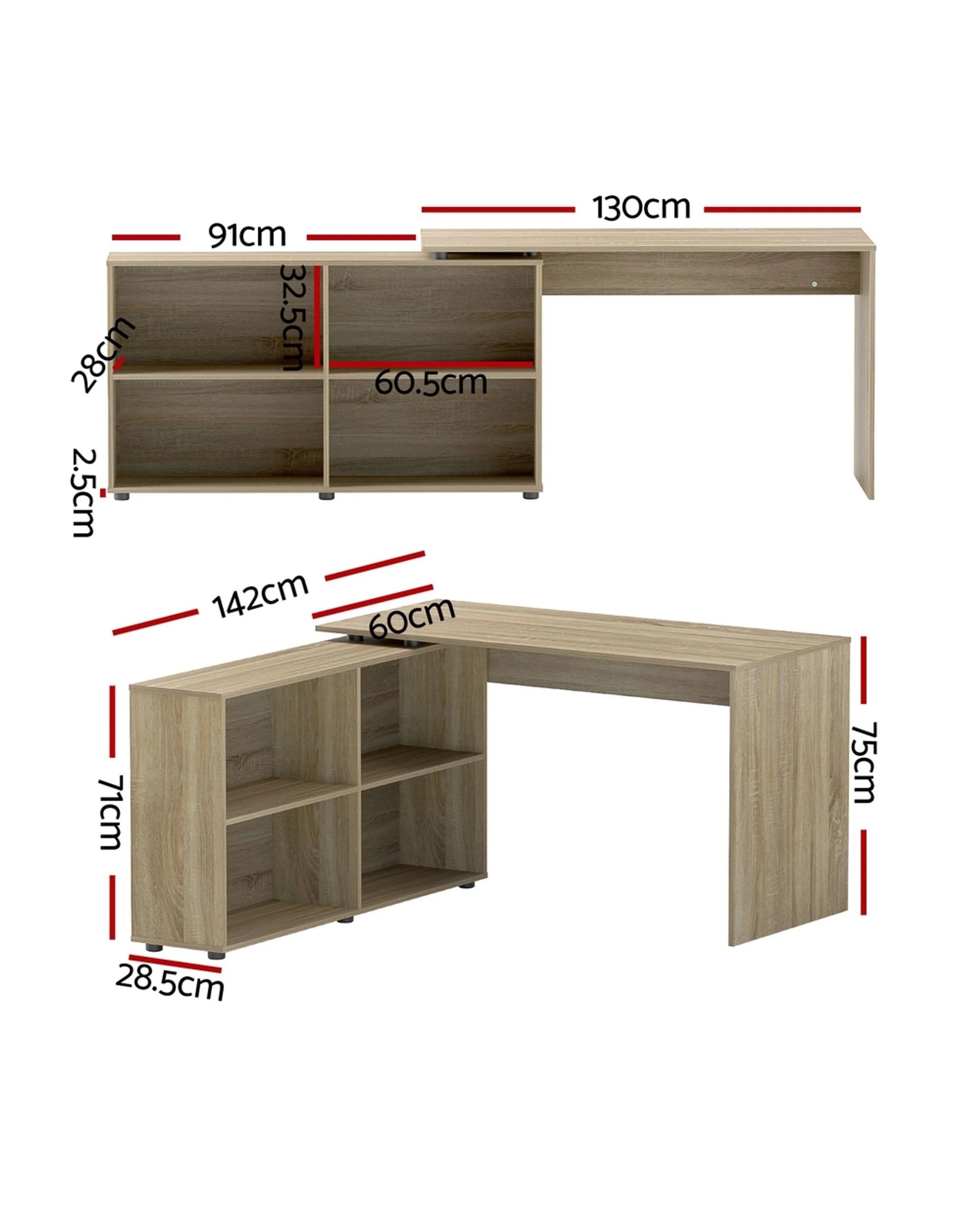 2 Artiss Computer Desk Bookshelf Oak 130cm
 - Brown, 2 of 3