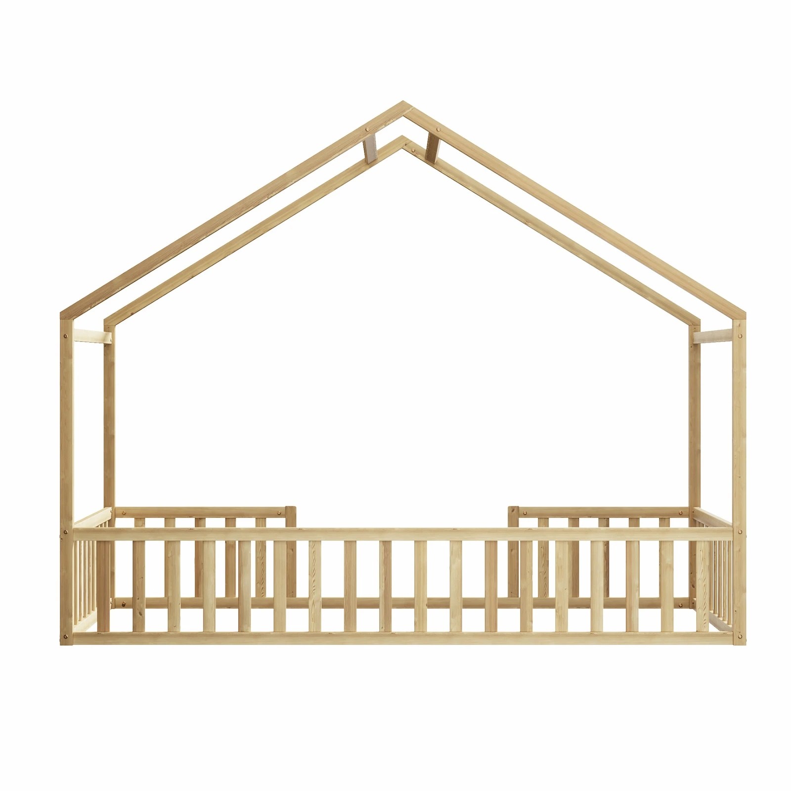 10 Oikiture King Single House Bed Kids Wooden Bed Frame - Natural, 10 of 10