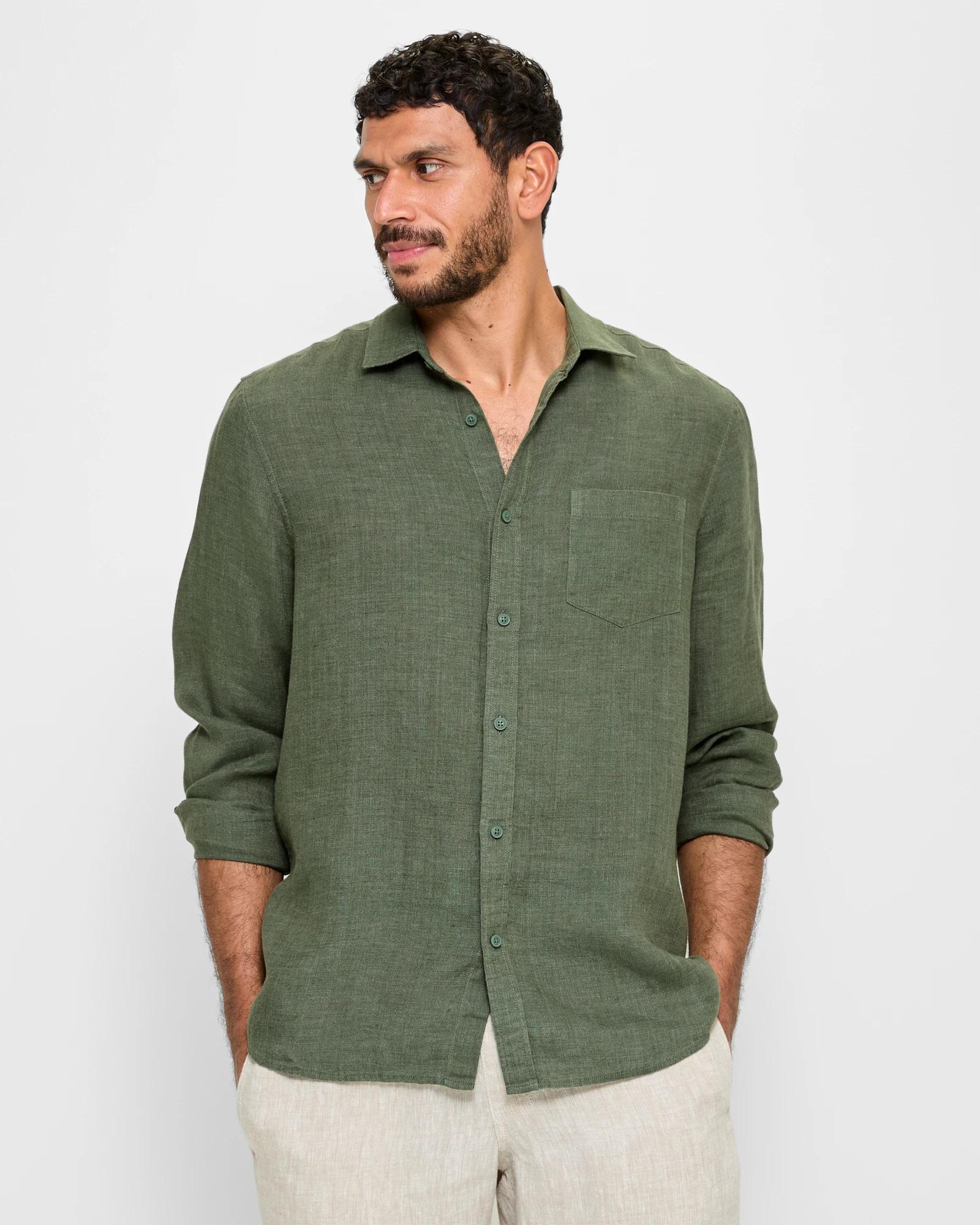 1 Target Man European Linen Men's Long-sleeve Shirt — Lightweight, Regular Fit KHAKI, 1 of 5