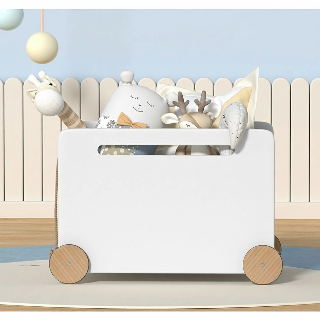 3 Keezi Kids Toy Box Chest Toys Storage Children Organiser Wheel - White, 3 of 5