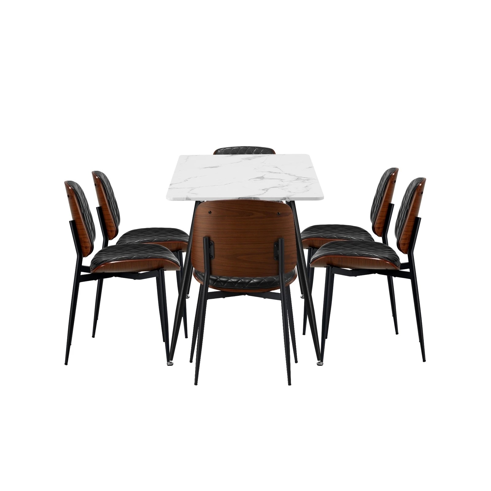 8 Oikiture 120cm Rectangle Dining Table with 6PCS Dining Chairs PU - Black, 8 of 9