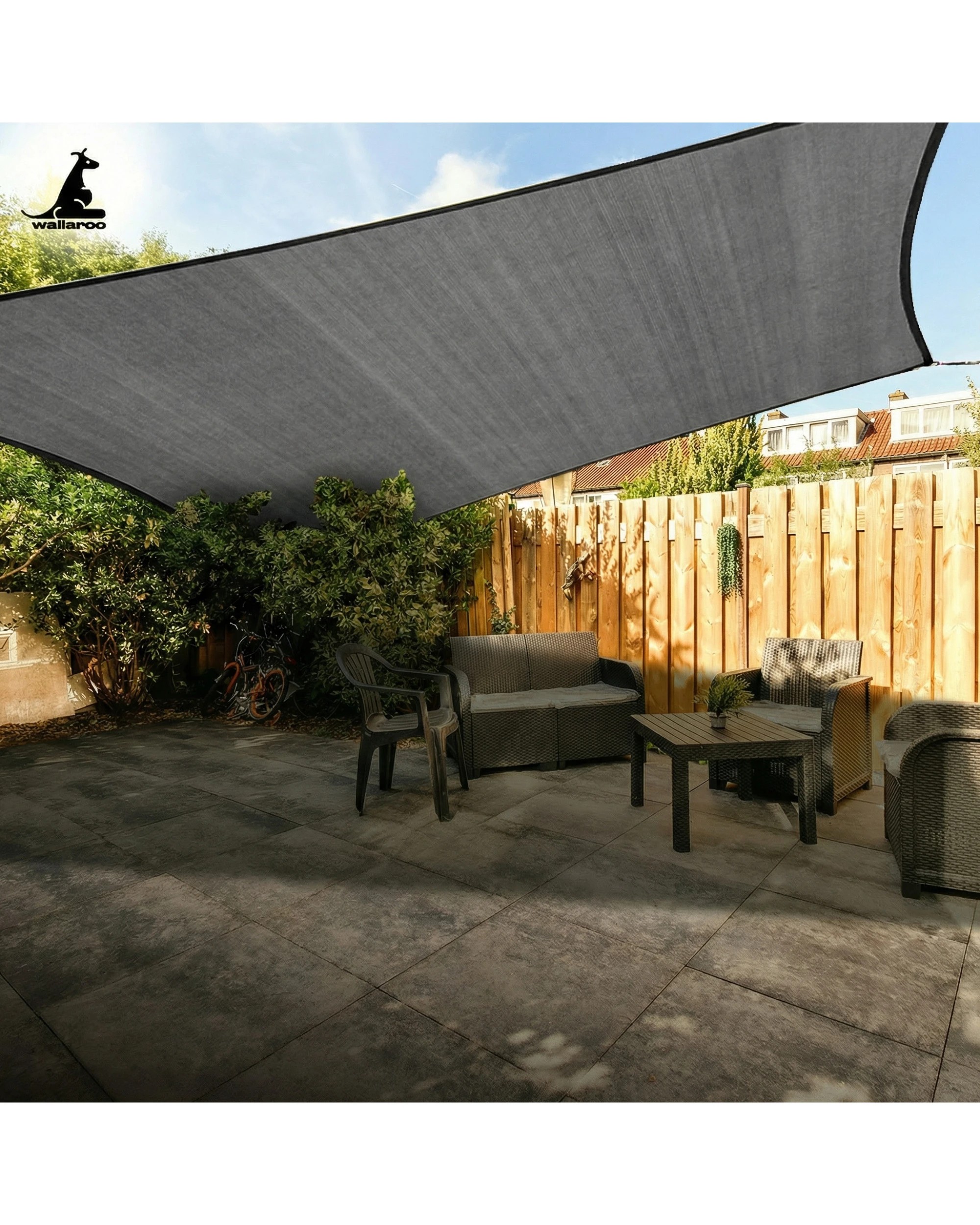 4 Wallaroo 5m x 8m 280GSM Outdoor Sun Shade Sail Canopy - Grey, 4 of 4