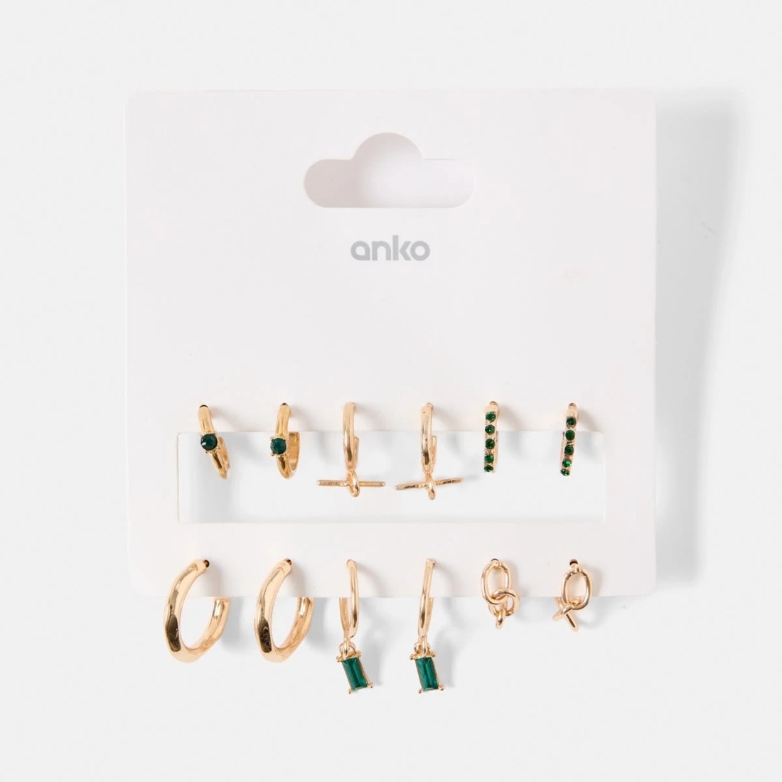 5 6 Pack Emerald Stone Earrings - Gold Tone and Green, 5 of 5