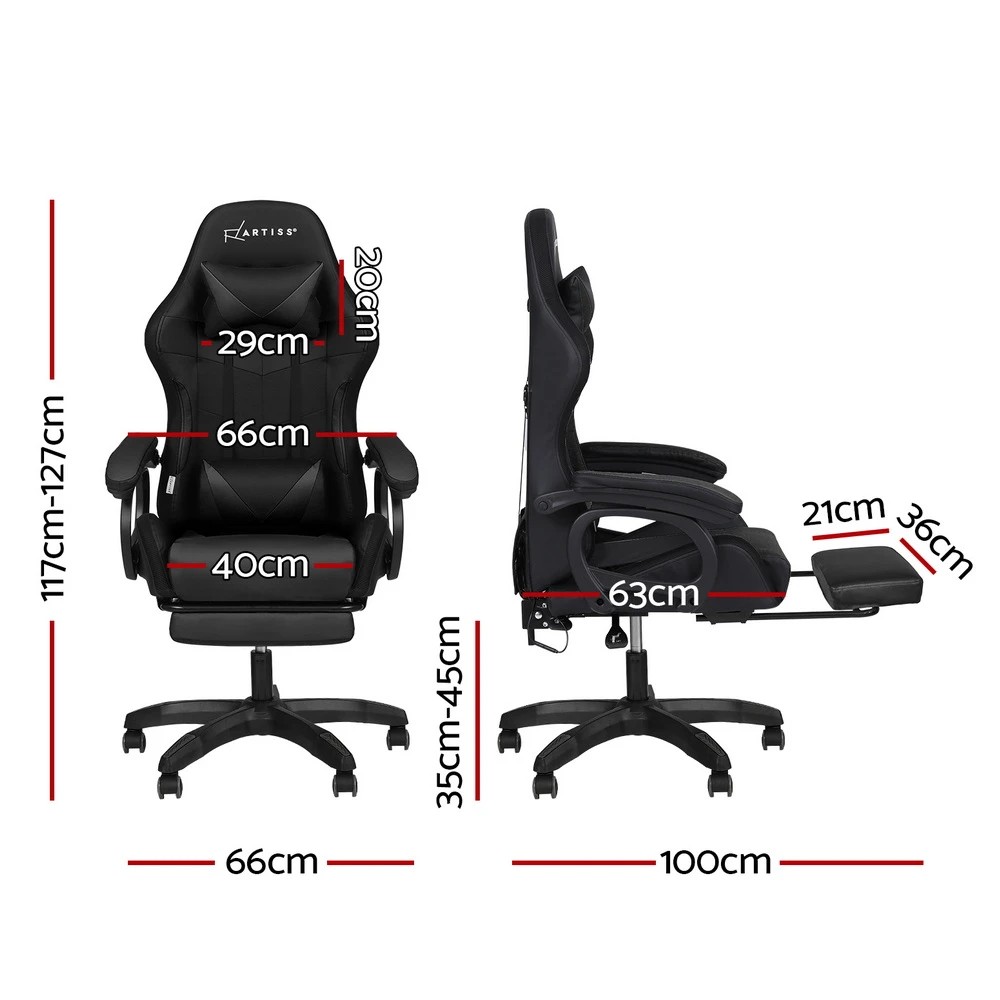 2 Artiss Gaming Office Chair 12 RGB LED Massage Computer Work Seat Footrest - Black, 2 of 7