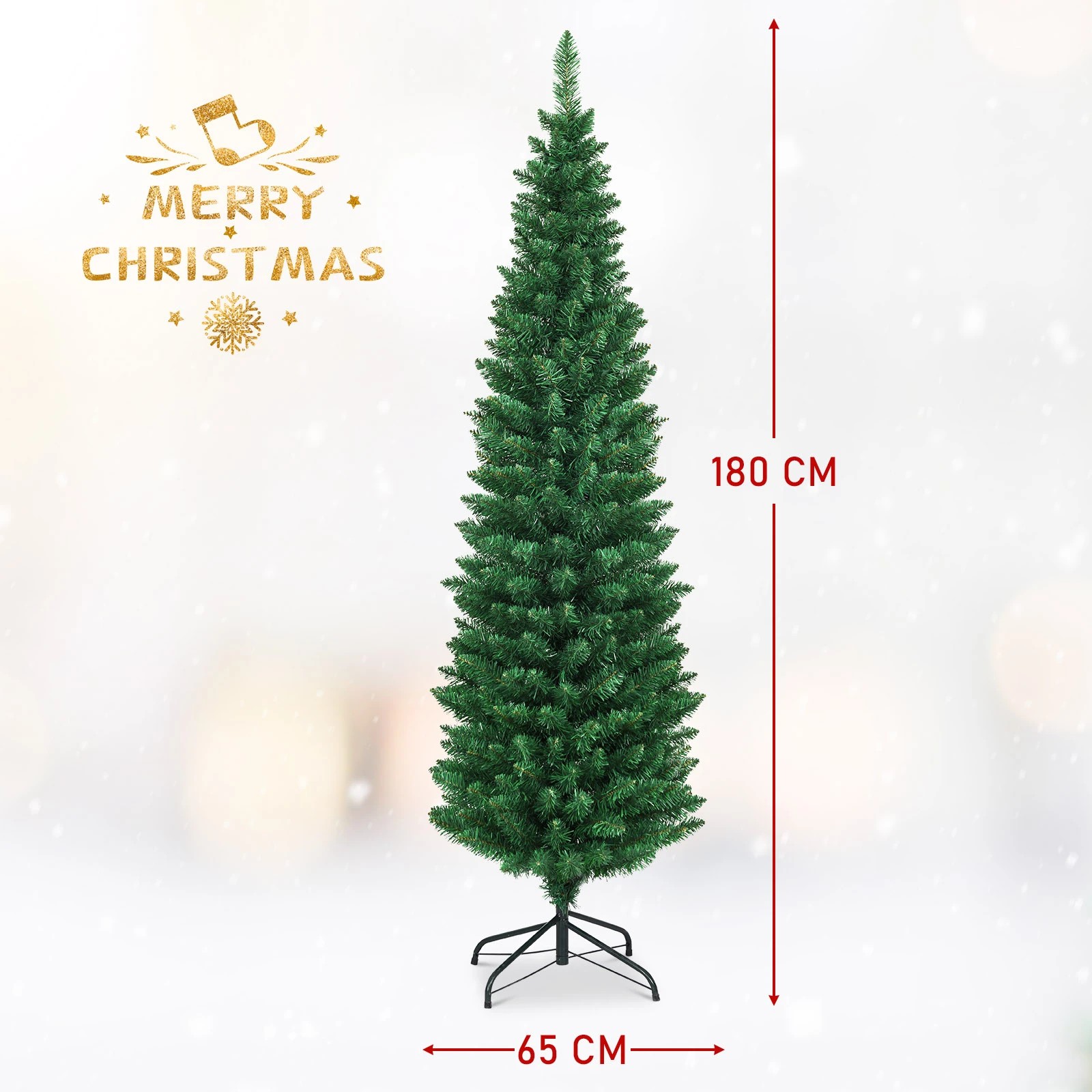 2 Costway 1.8M (6ft) PVC Pencil Christmas Tree Slim Xmas Tree - Green, 2 of 2