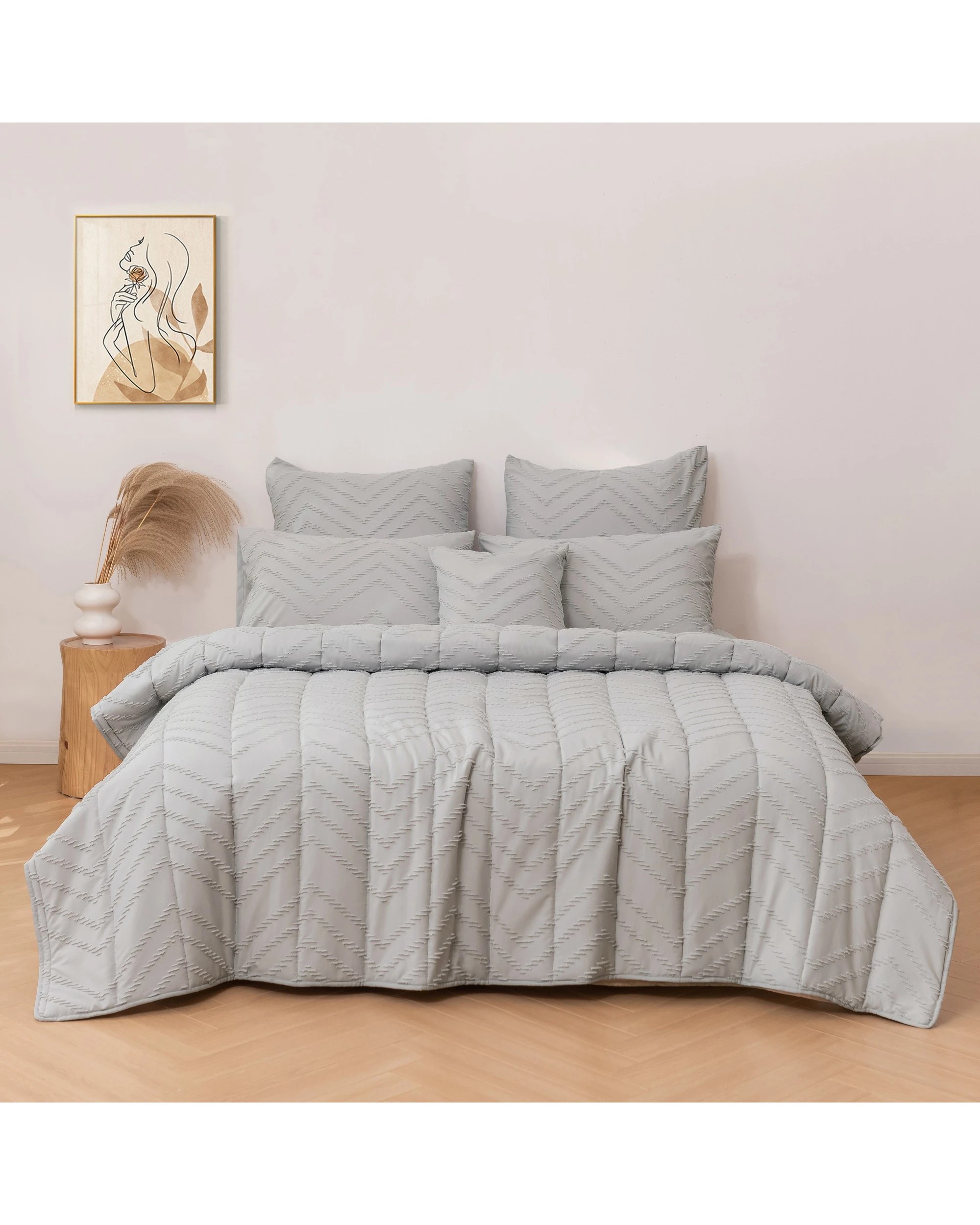 1 Dreamaker Lennox Chevron 6 Piece Comforter Set - Queen Bed - Silver, 1 of 9