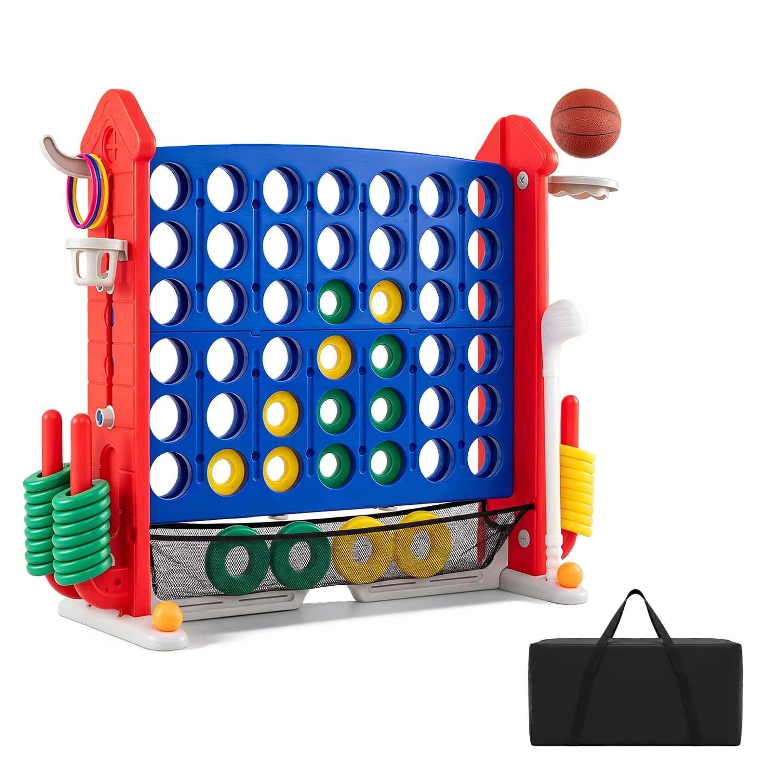 1 Costway 4 in 1 Giant 4-in-A Row Jumbo Yard 4-To-Score Game Set Family Connect Toy - Red, 1 of 2