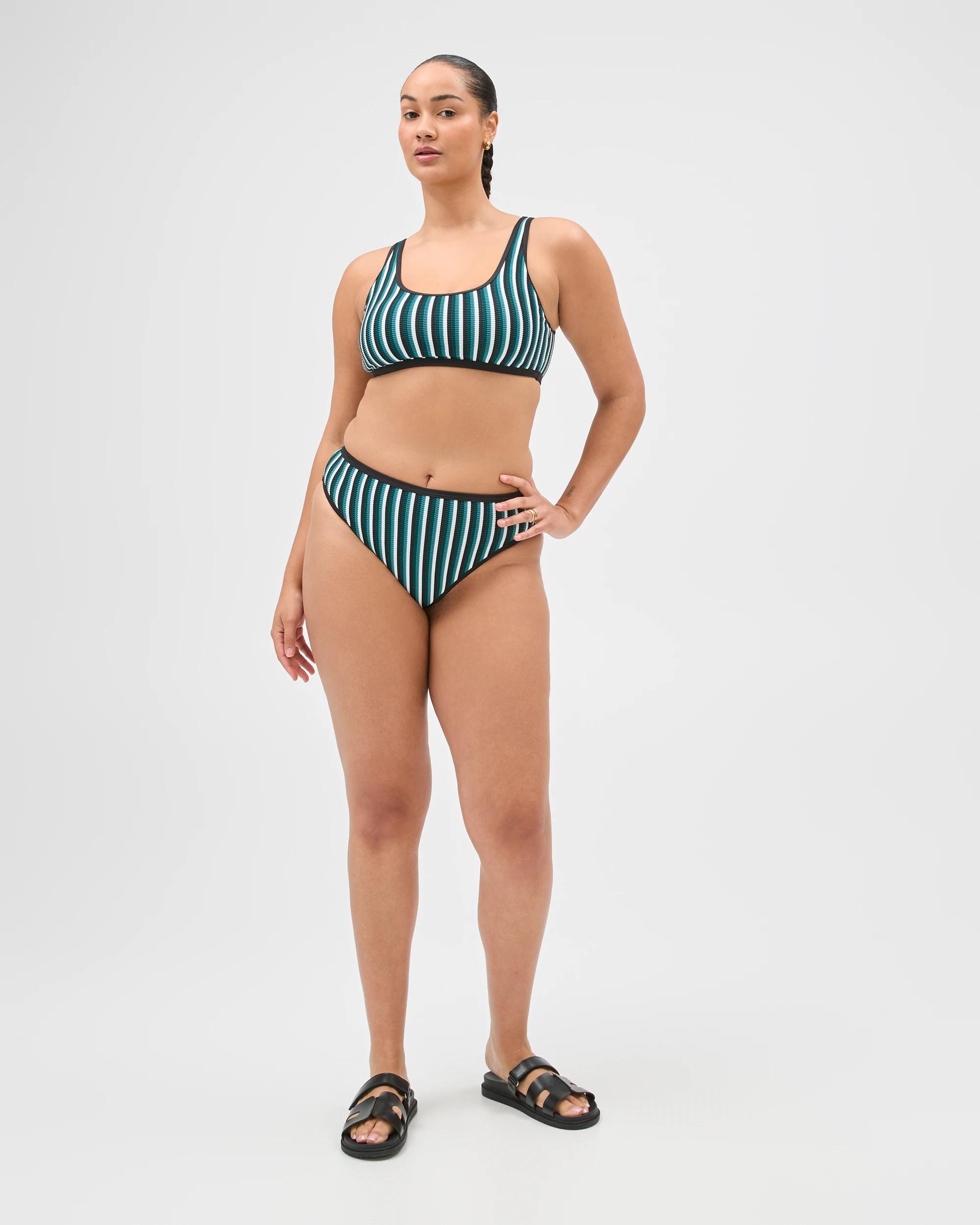 8 Target Woman Scoop Neck Crinkle Bikini Top COCOA/DEEP SEA STRIPE, 8 of 9