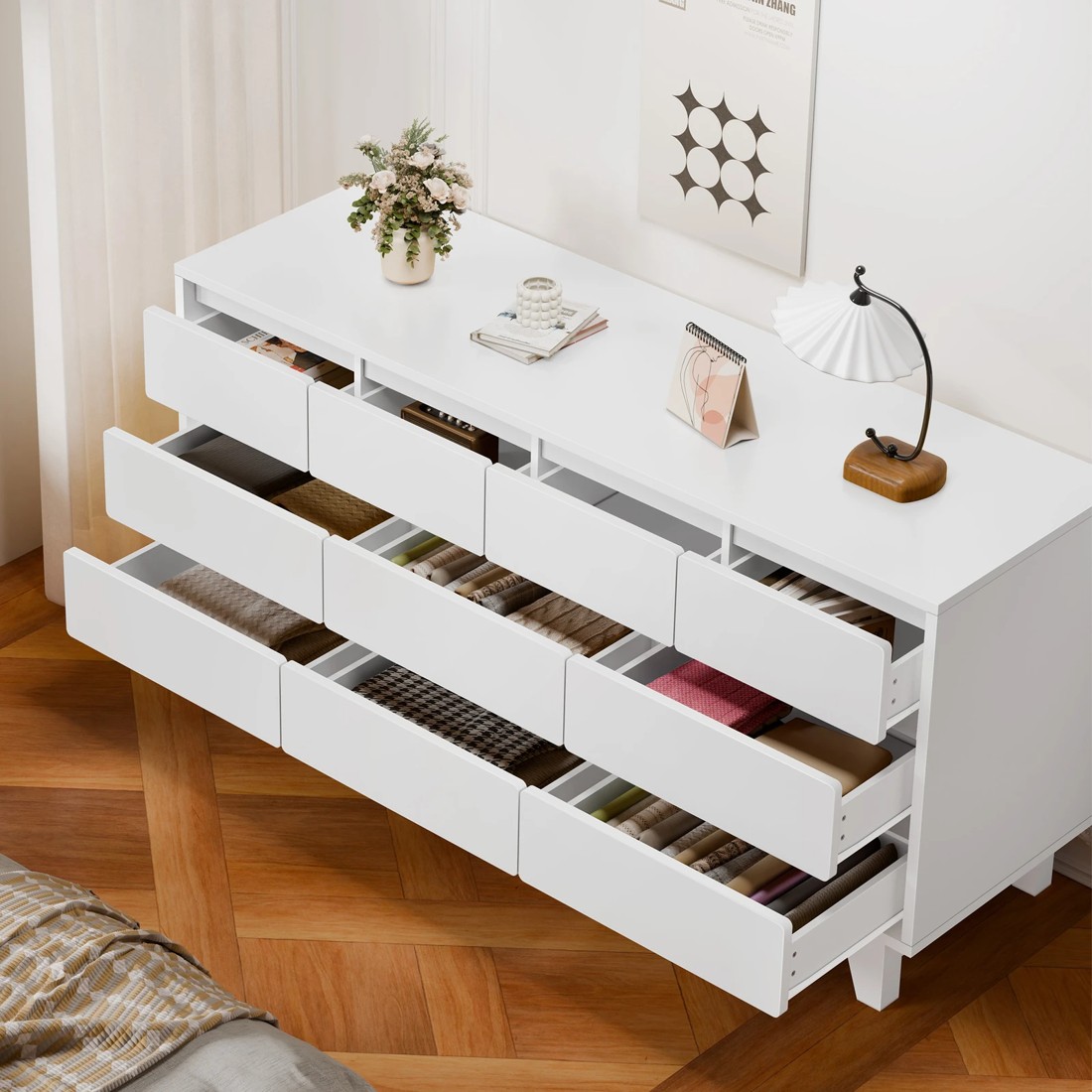 2 Alfordson 10 Chest of Drawers Minimalist Storage Cabinet Dresser - White, 2 of 10