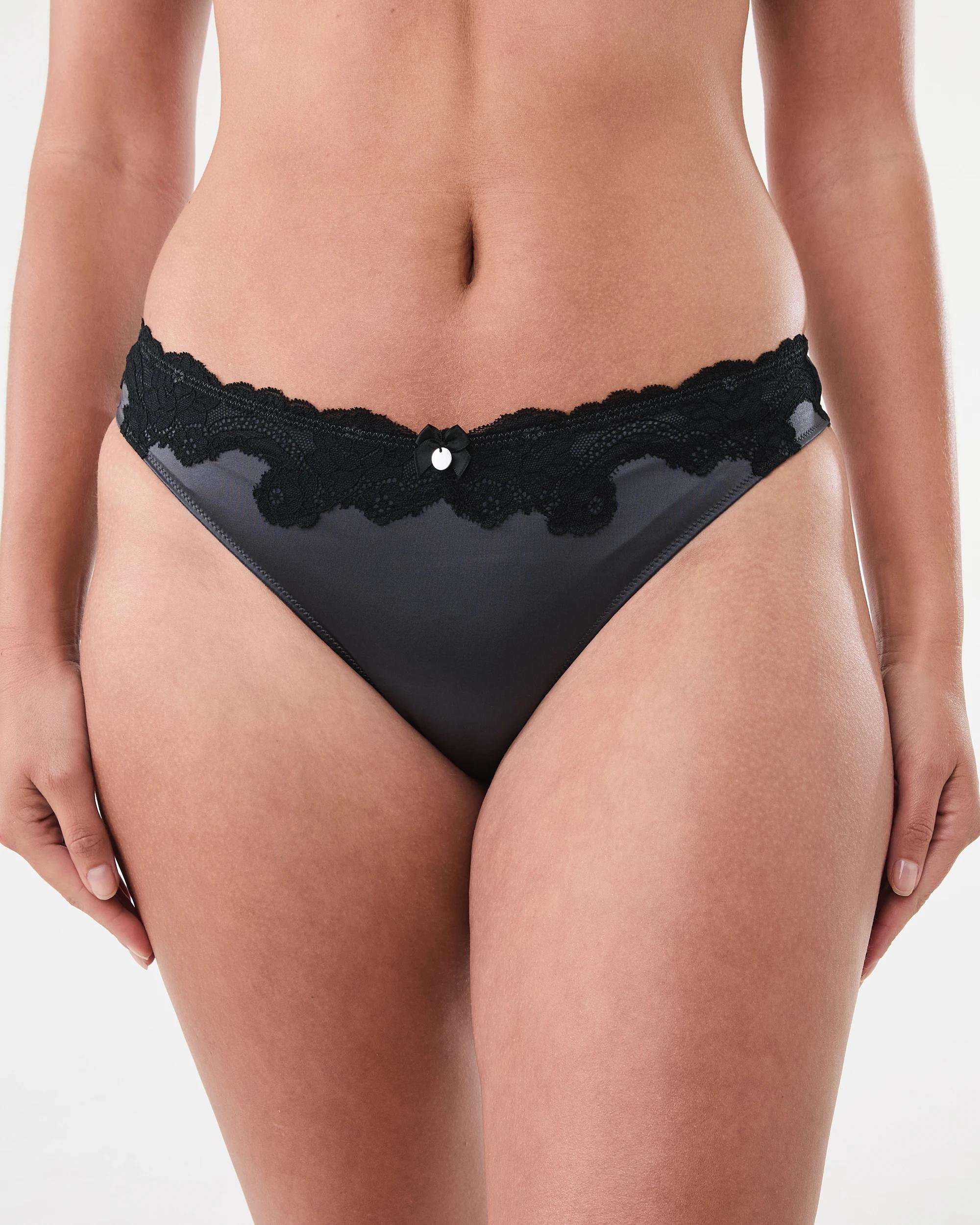 2 Co-ordinated Satin Lace G-String Briefs Wshd Slate, 2 of 5