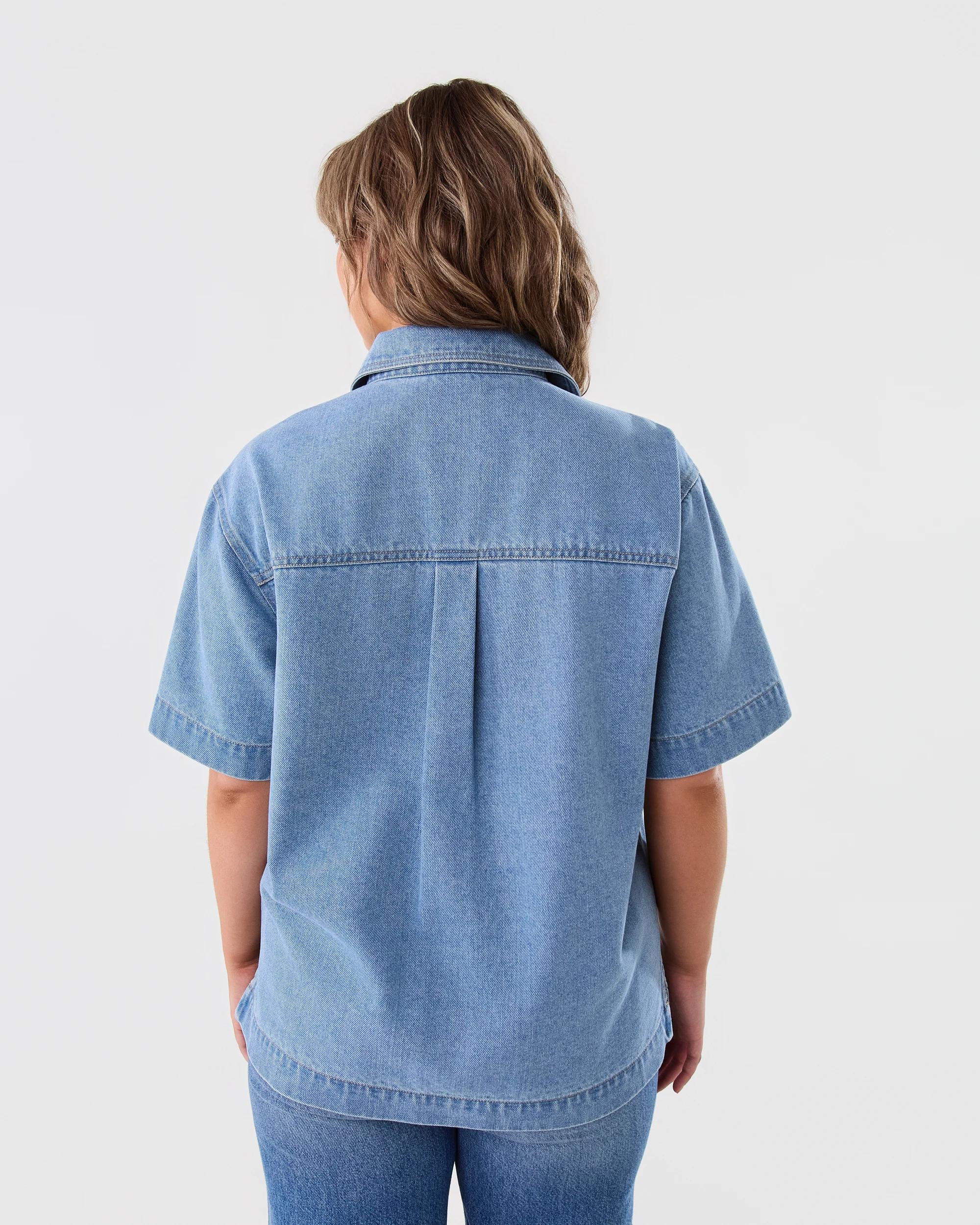 3 Short Sleeve Denim Shirt Light Wash, 3 of 7