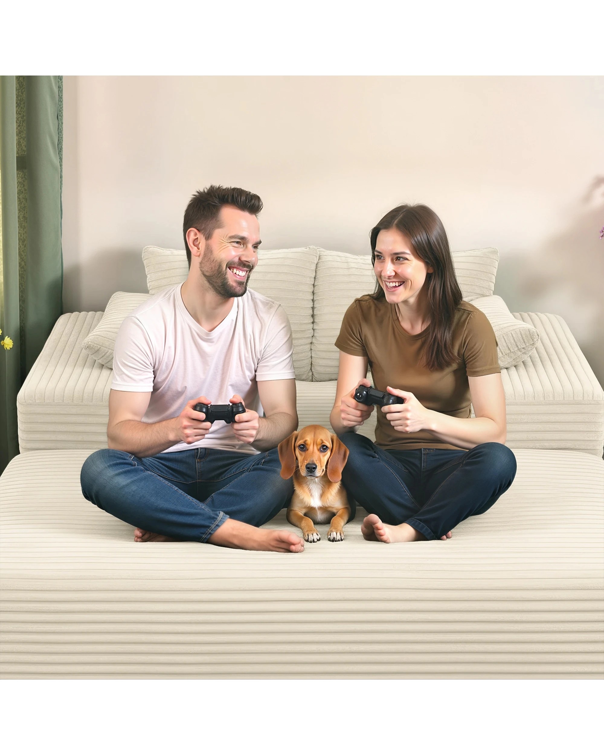 8 Advwin 148cm Chaise Lounge Chair w/ Storage Ottoman Corduroy Cloud Couch Oversized Sleeper Upholstered Sofa Bed, 8 of 9