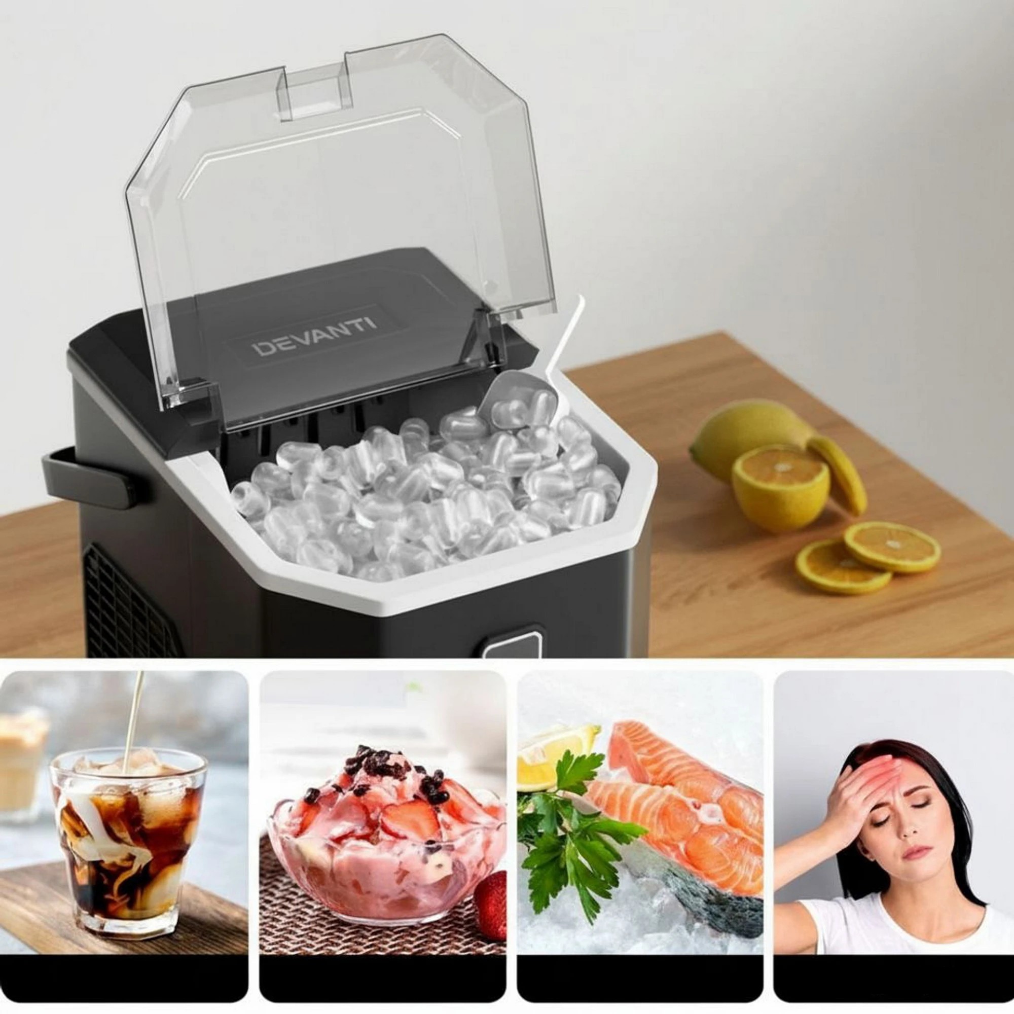 5 Devanti  Ice Maker Machine 1.3L w/Scoop Holder - Black, 5 of 7