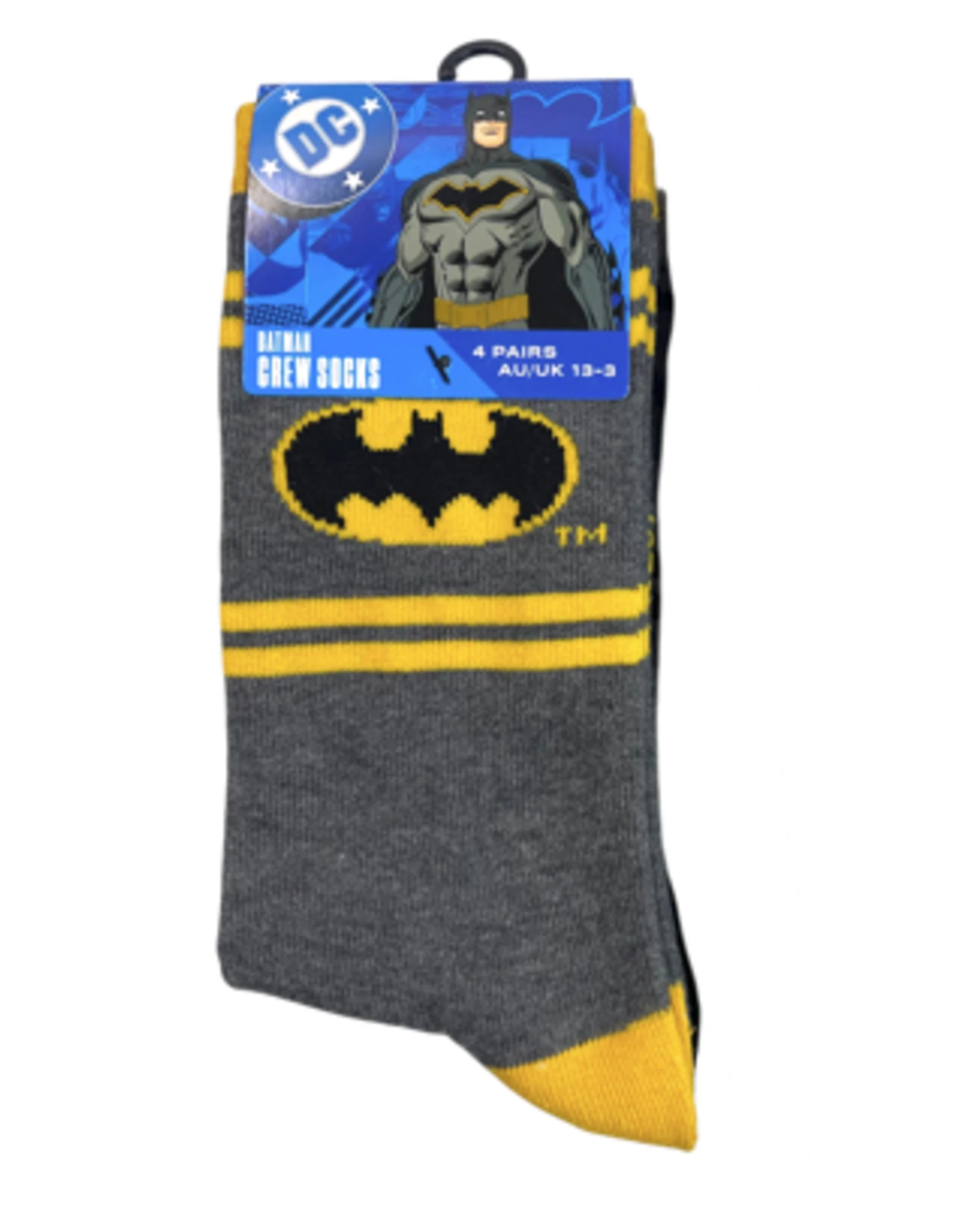 6 Warner Bros Batman Crew Kids Sock 4 Pack Asst. Size - 13-3, 6 of 6