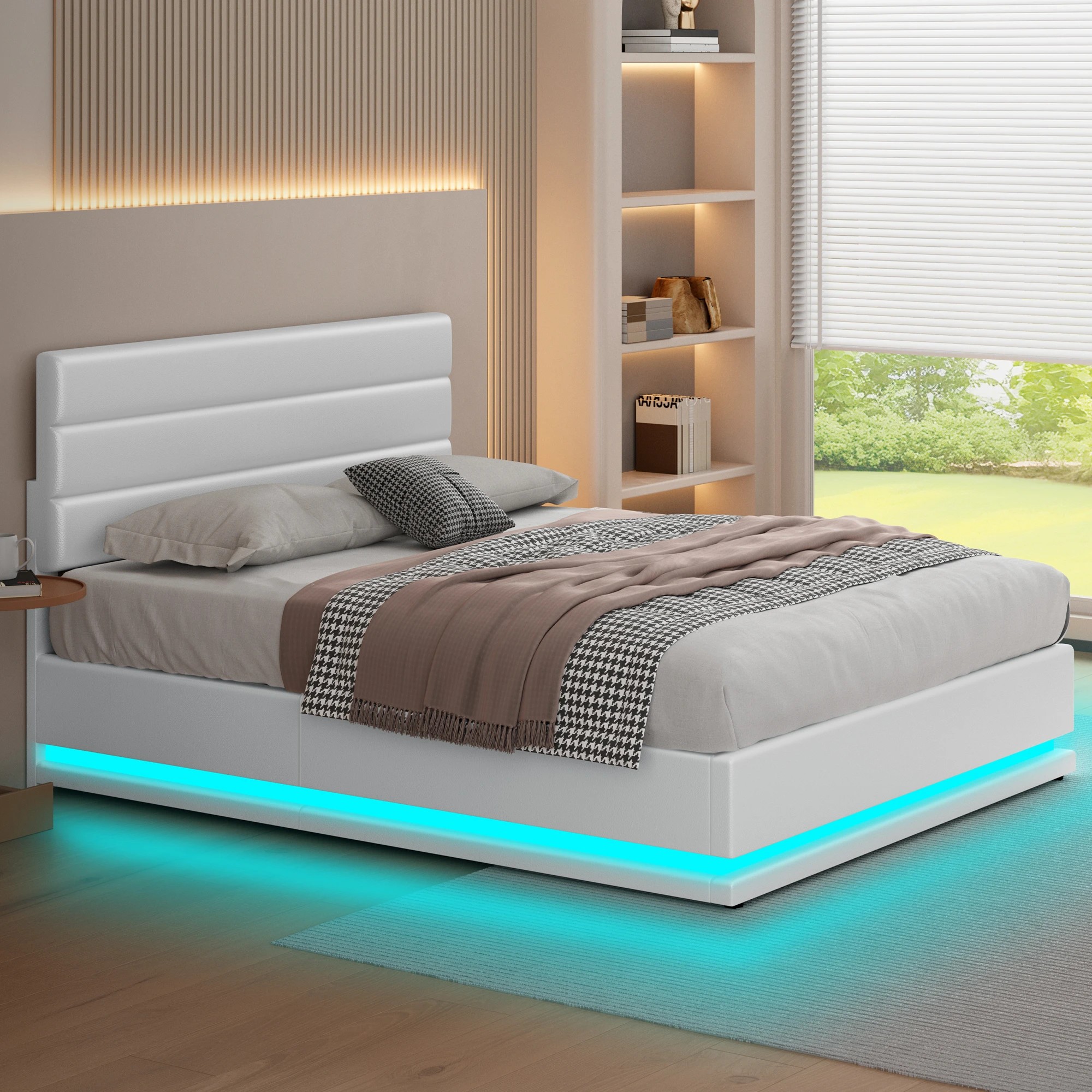 7 Alfordson Bed Frame King Size LED Gas Lift Platform Base Storage - White, 7 of 9