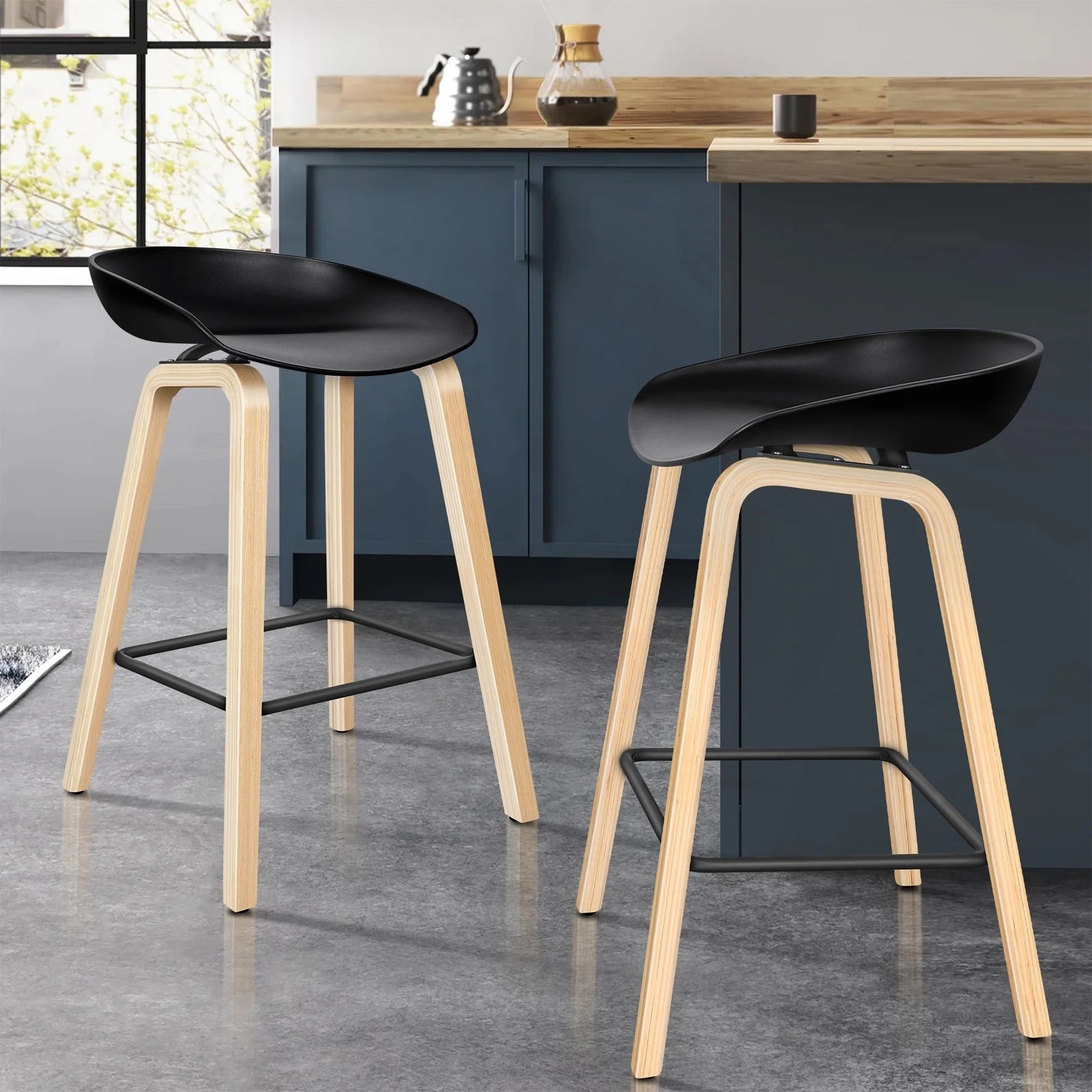 7 Alfordson 4x Kitchen Bar Stools Counter Wooden Chairs - Black, 7 of 7