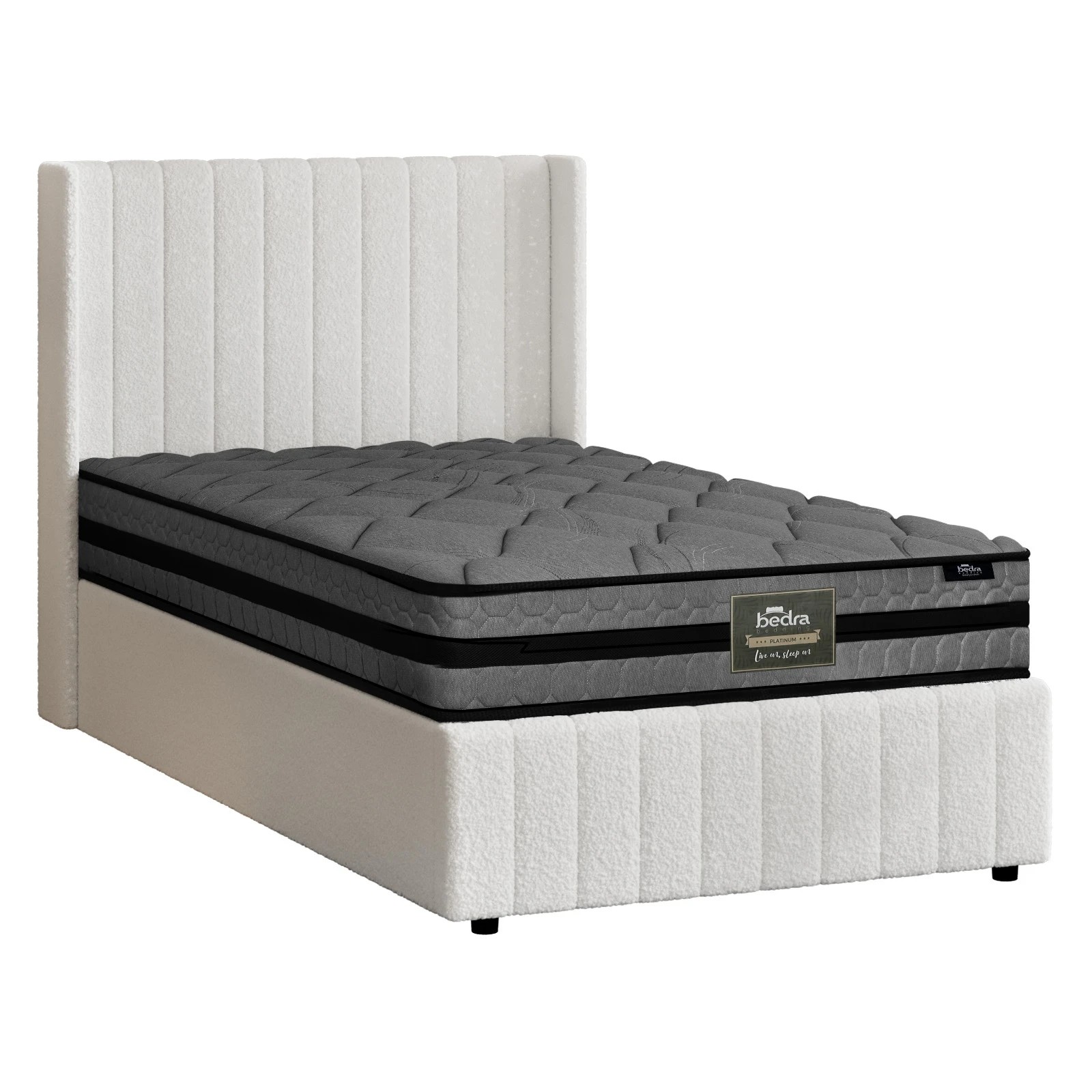 1 Oikiture Bed Frame King Single Gas Lift Storage Boucle Beds W/ Mattress Set BILY - White, 1 of 8