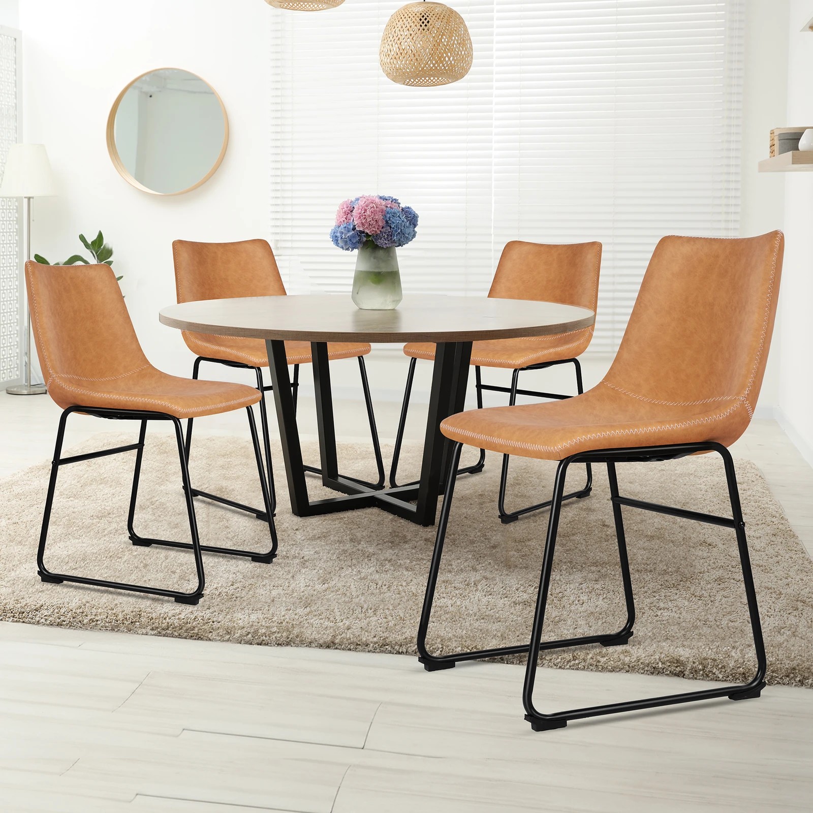 2 Alfordson 4x Dining Chairs Kitchen Lounge Cafe Seat Retro PU Leather - Brown, 2 of 8