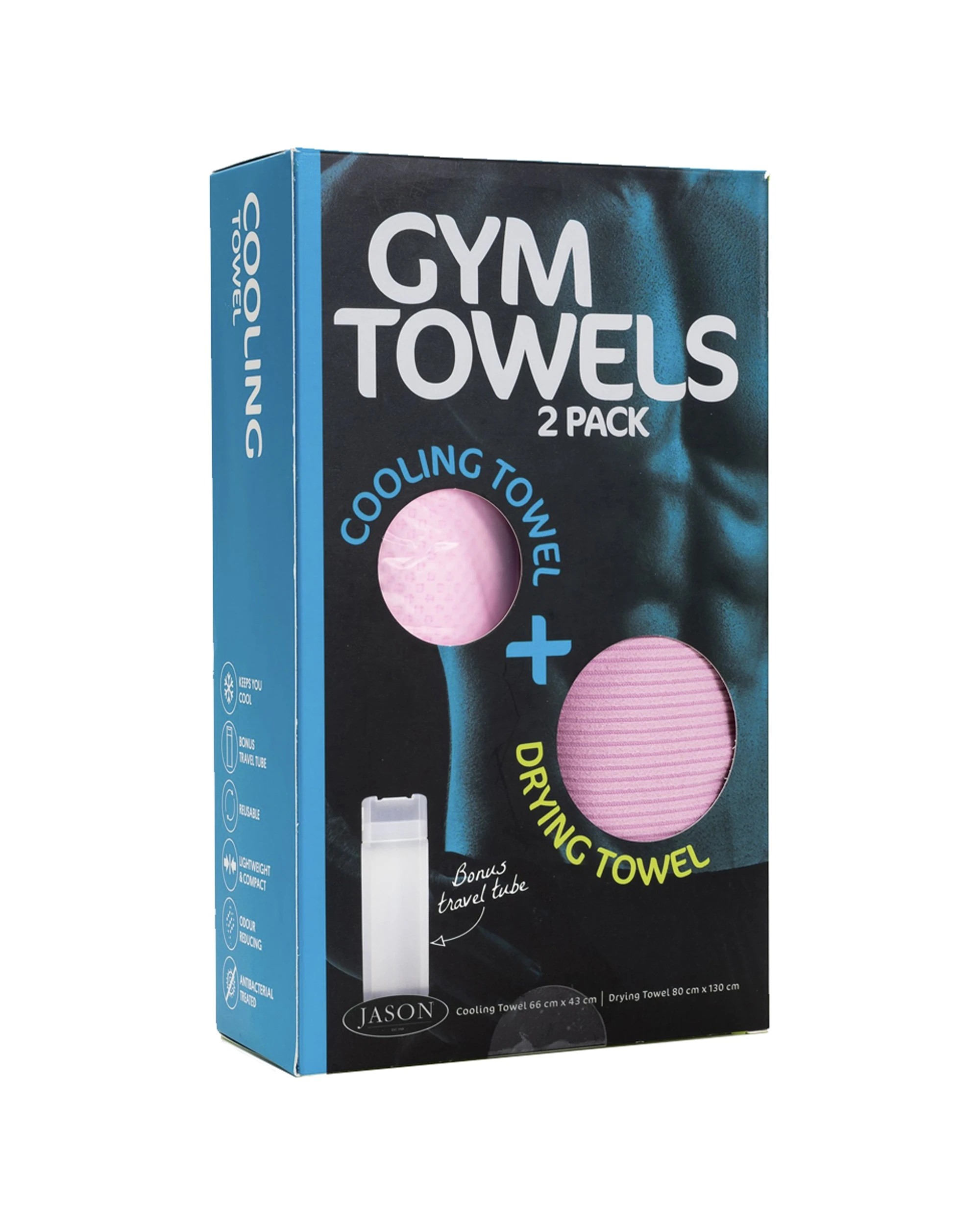 1 Jason 2PK Sports Gym Towel Set Drying Cooling With Tube Polyester Polyamide - Pink, 1 of 4